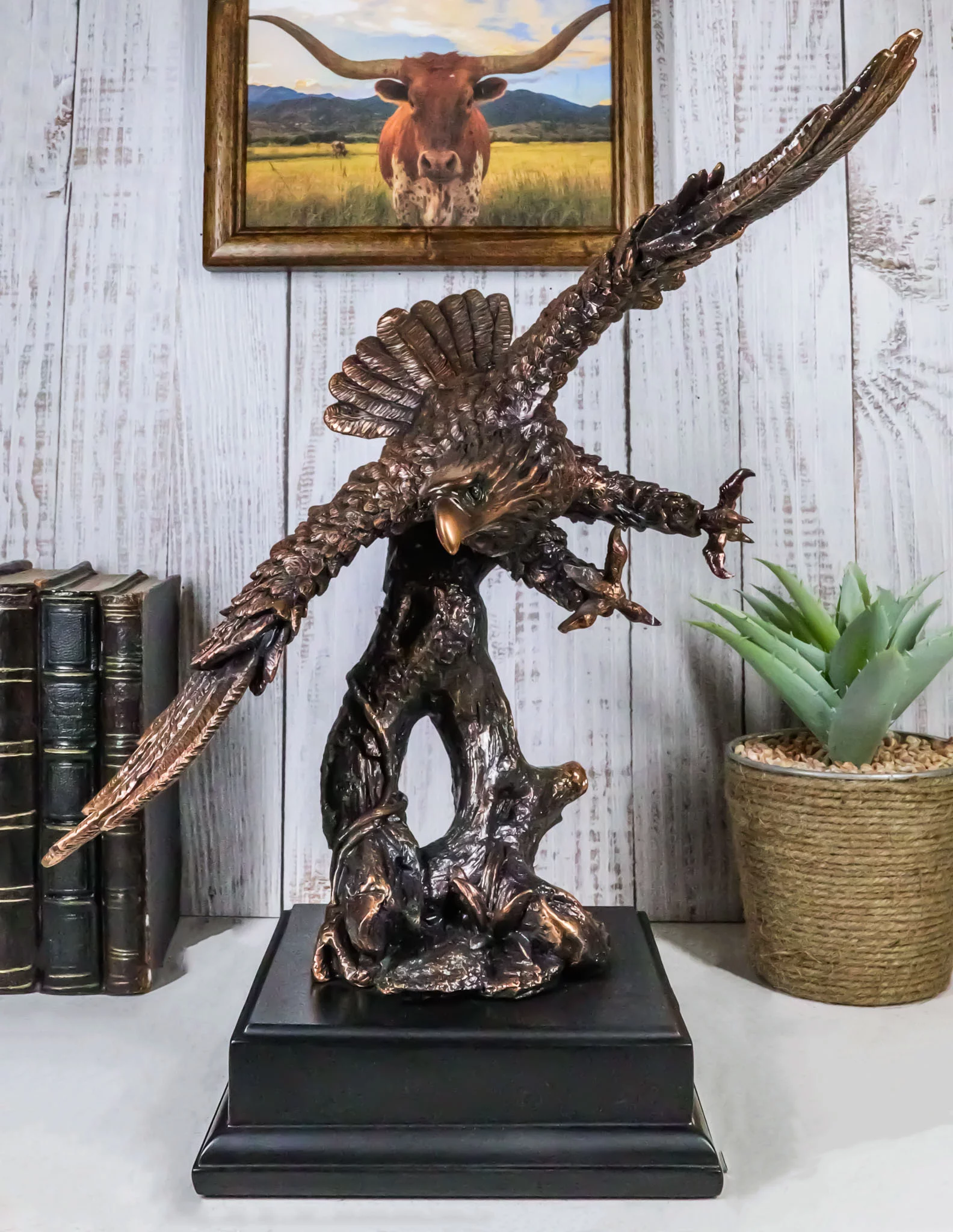 American Bald Eagle Swooping With Open Wings Bronze Electroplated Resin Figurine