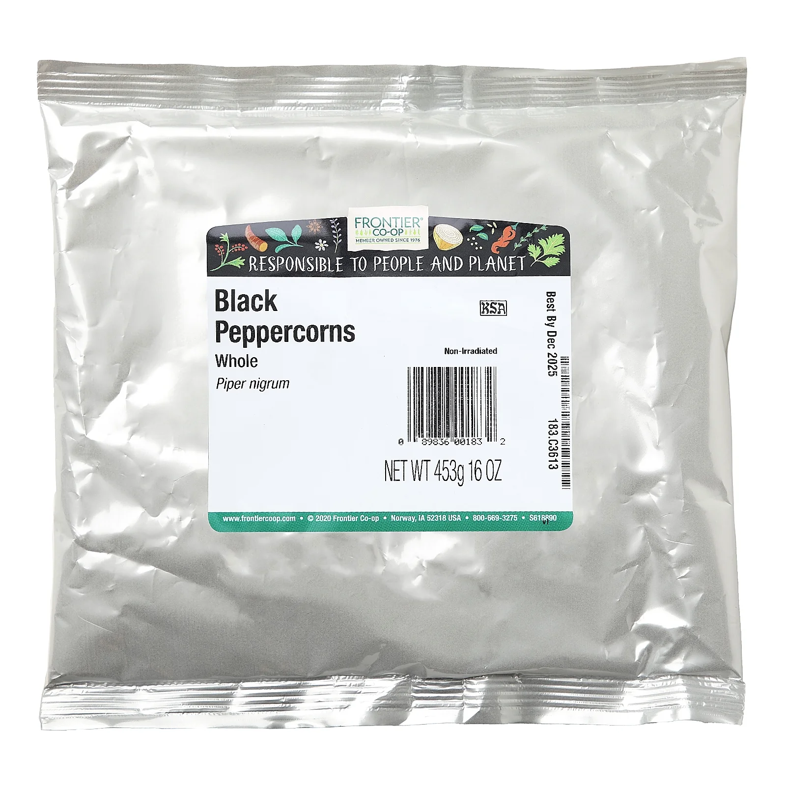 Frontier Natural Products Whole Black Peppercorns 16 oz