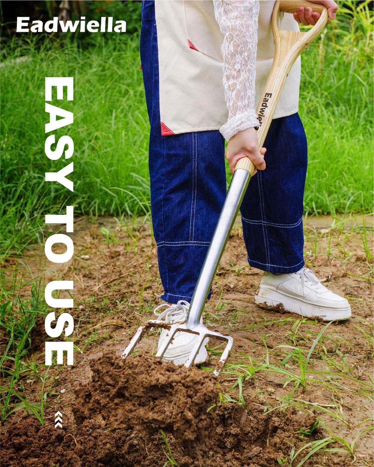 Garden Fork Digging Fork Pitch Fork for Gardening Digging Spading Mulching Composting Cultivating Aerating 4 Prong Compost Spade Fork Heavy Duty Pitchfork 43 inch Steel Pitchfork with D-Handle