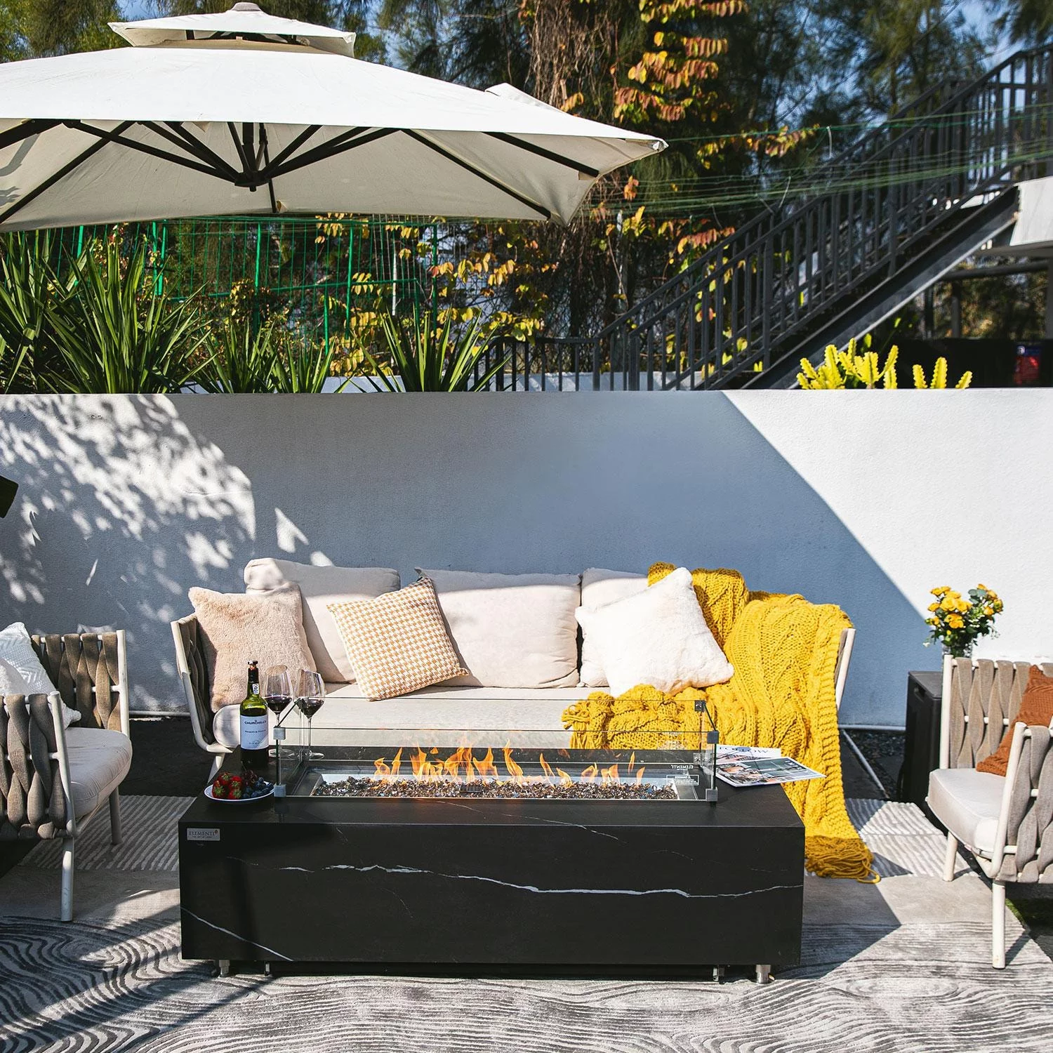 Bethbrook 28 Inch Rectangular Porcelain Natural Gas Fire Pit Table in Black By Lakeview Outdoor Designs