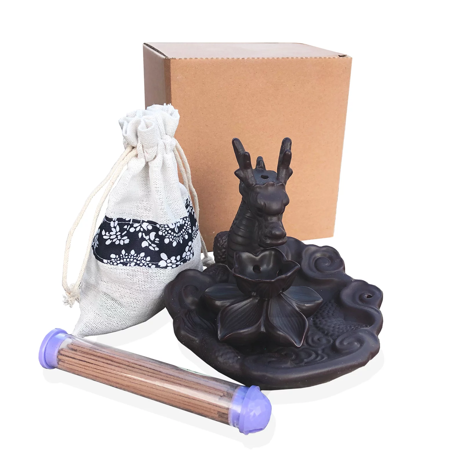 YIENENG Dragon Incense Waterfall Burner Set with Backflow Incense Cones and Sandalwood Sticks
