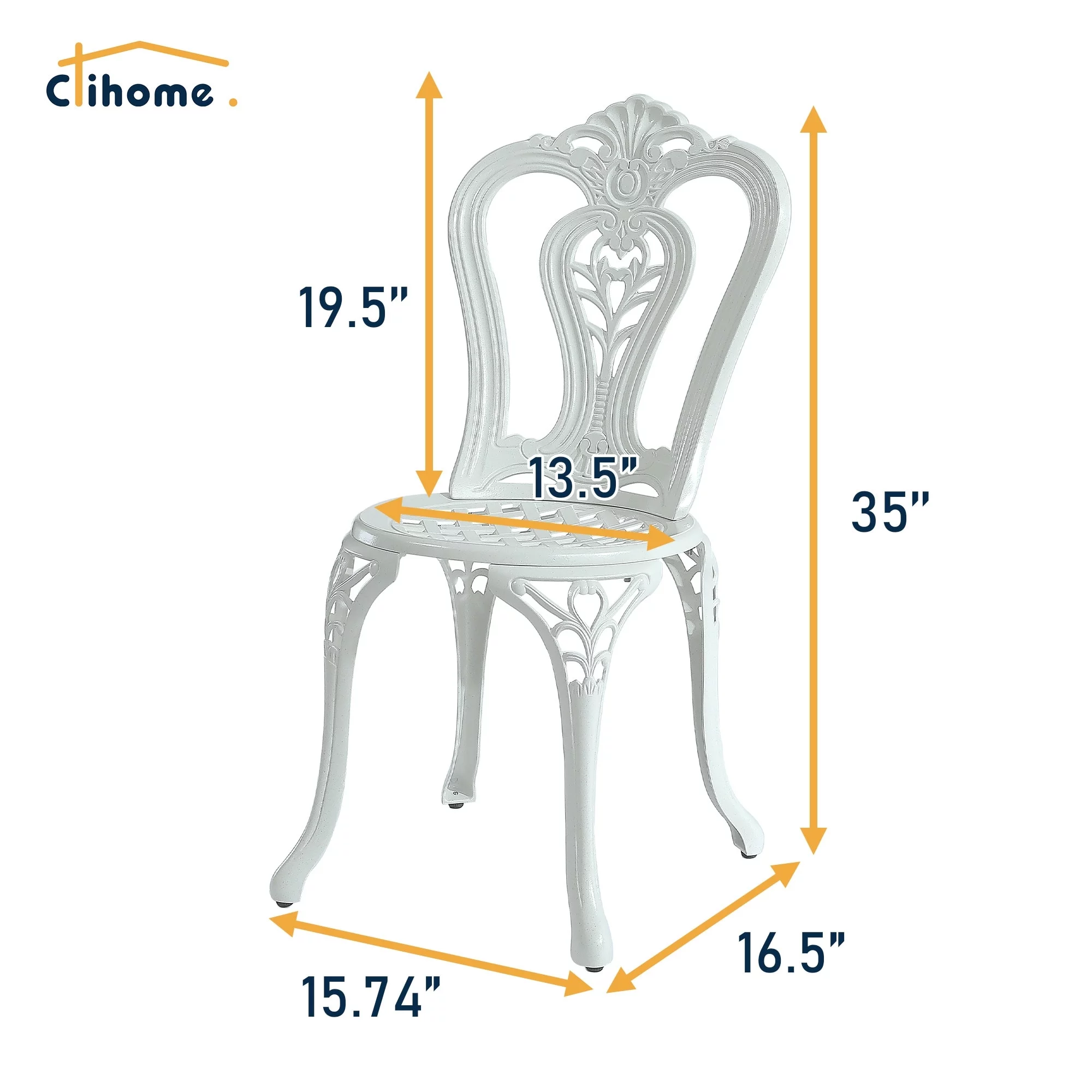 Clihome  Outdoor Cast Aluminum Bistro Chair (Set of 2) White