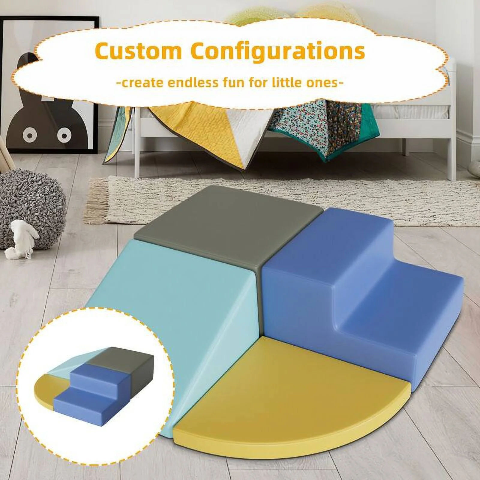 4 Pieces Baby Kids Climbing Toys Indoor Soft Foam Activity Play Set Brown&Blue
