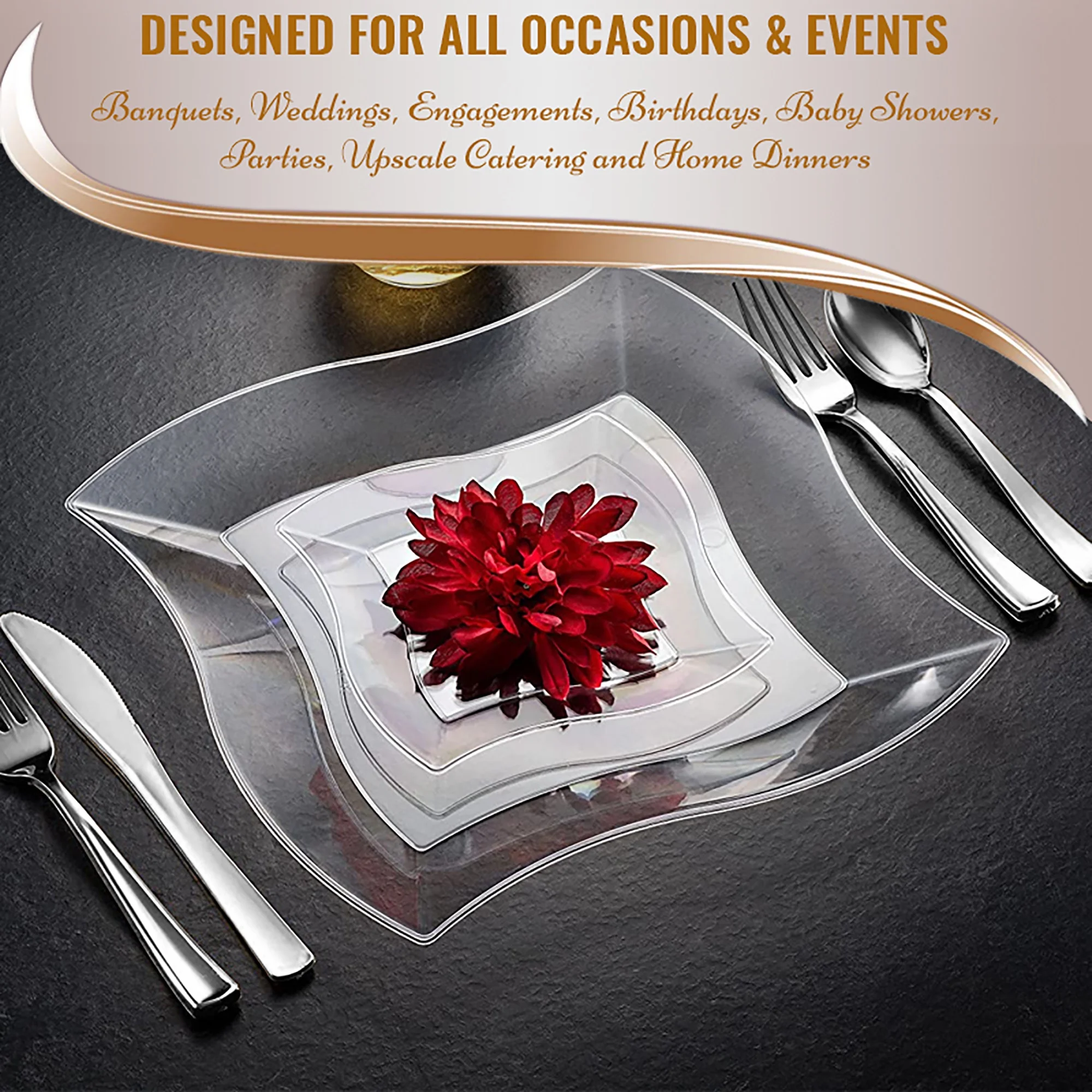 Smarty Clear Wave Plastic Wedding Value Set (60 Guests)