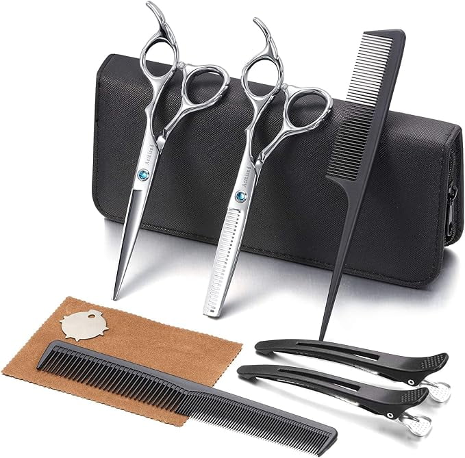 Hair Cutting Scissors Kit, Aethland Professional Barber Hairdressing Scissors Set ( Trimming Shaping Grooming Thinning Shears) for Men Women Pets Home Salon Barber Haircut, 6.5