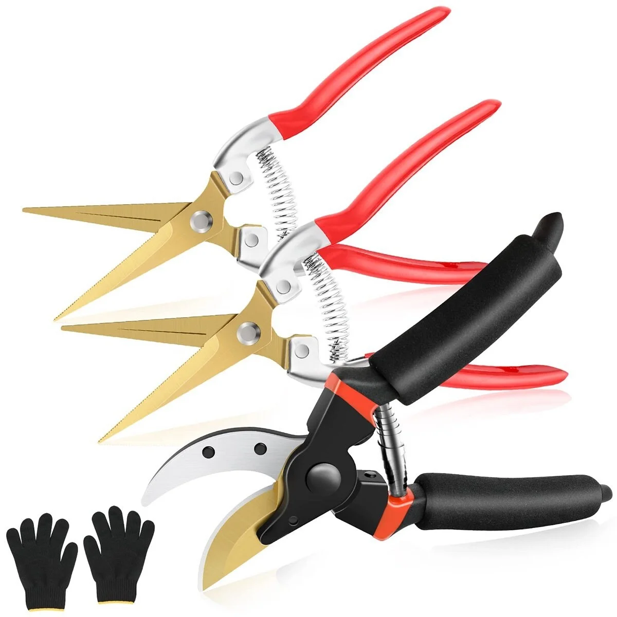 3 Pack Garden Pruning Shears Stainless Steel Blades Handheld Pruners Black