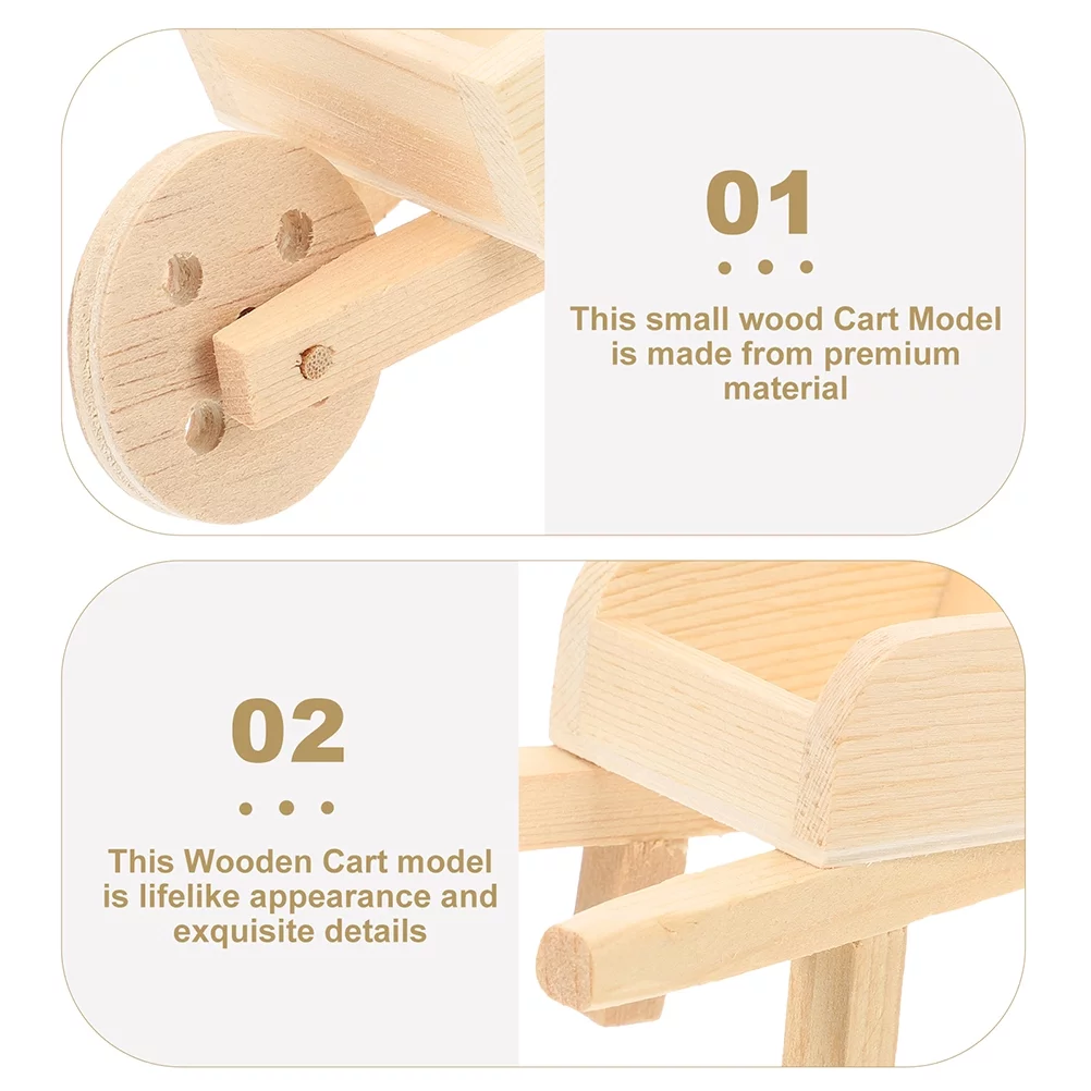 Gongxipen 2 pcs Doll House Miniature Wooden Barrows Mini Wood Wheelbarrows Models Mini Cart Barrows