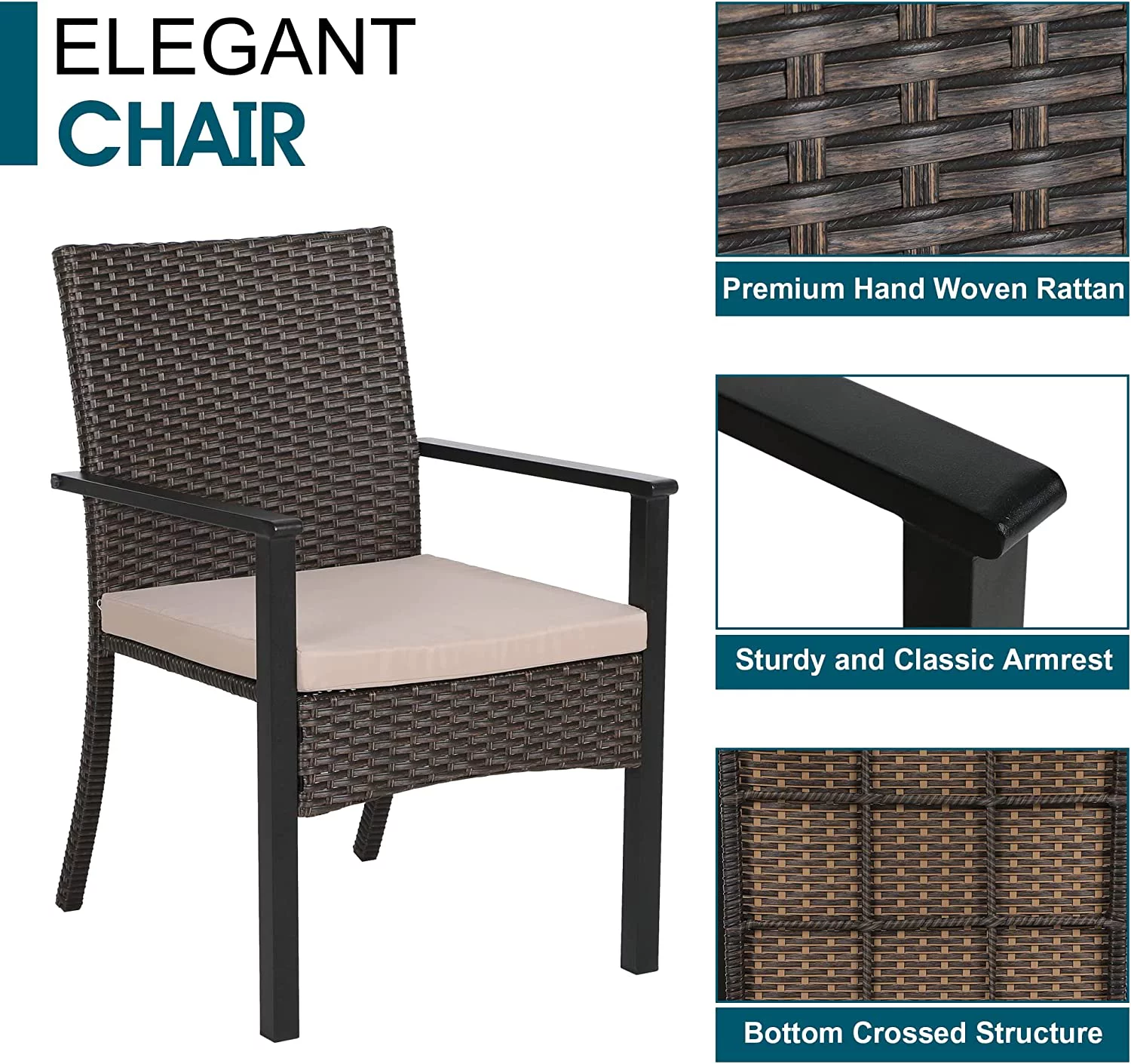 9 Pieces Outdoor Patio Dining Set Patio  Set with Rectangular Extendable Metal Table and 8 Rattan Wicker Chairs Beige Cushion Balcony Garden Backyard Poolside