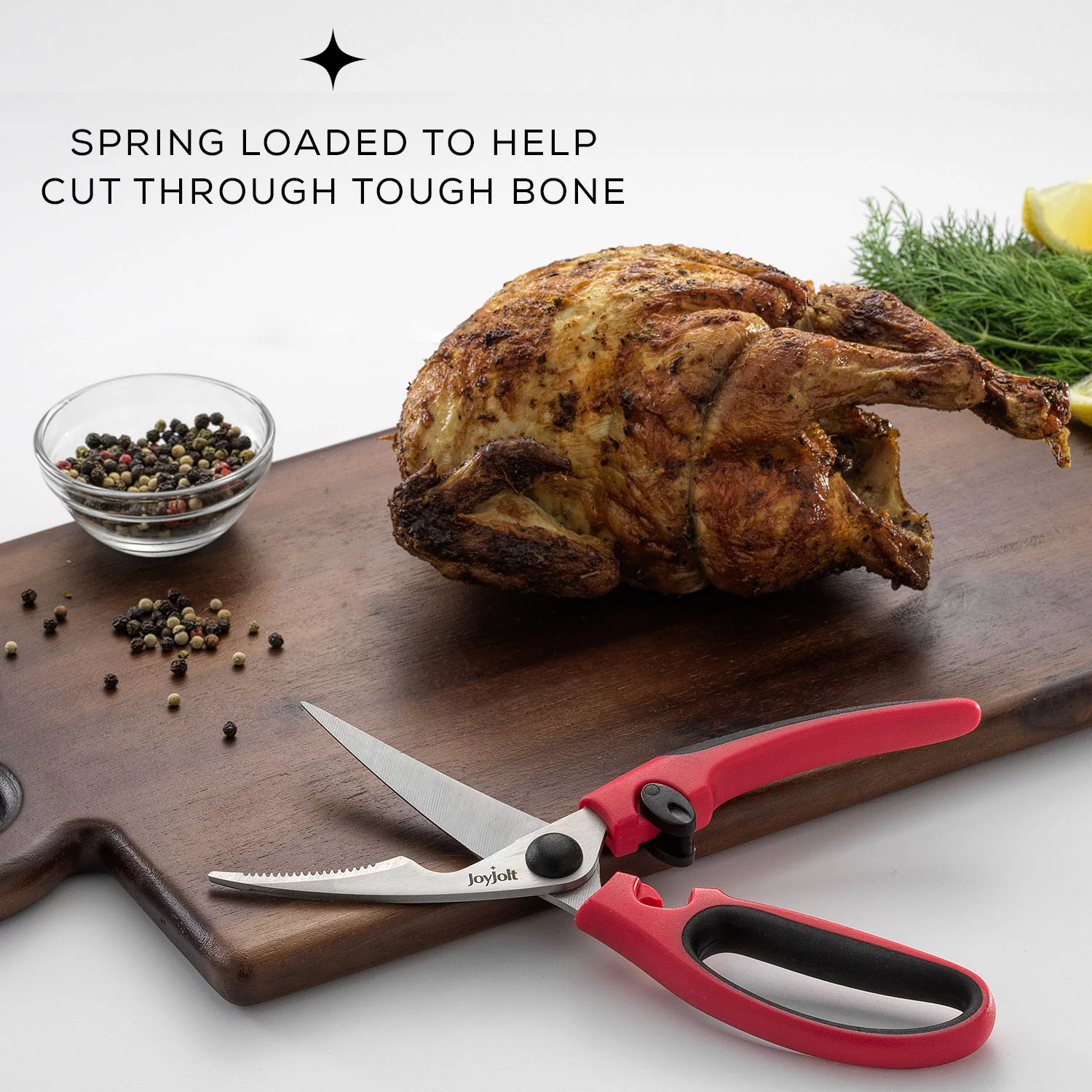 JoyJolt Multi Purpose Poultry Shears with Sharp Precision Blades and Ergonomic Handles - Red/Black