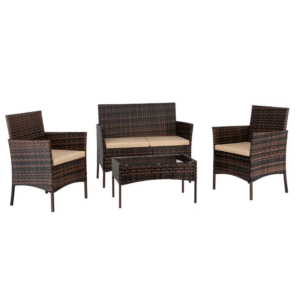Set of 8 Patio Rattan Conversation Furniture Set Lawn Wicker Chair with Cushions