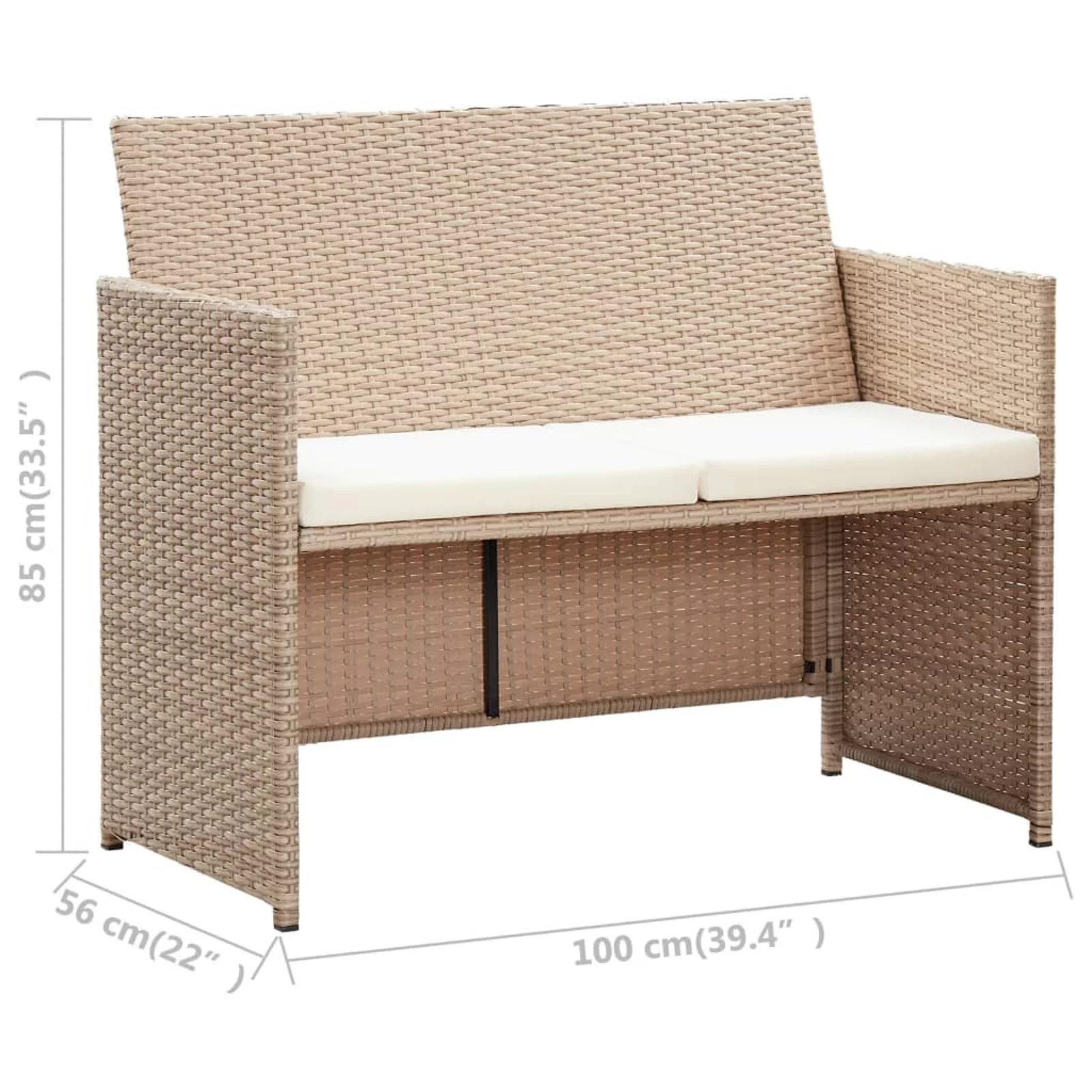 Walmeck 2 Seater Patio Sofa with Cushions Beige Poly Rattan