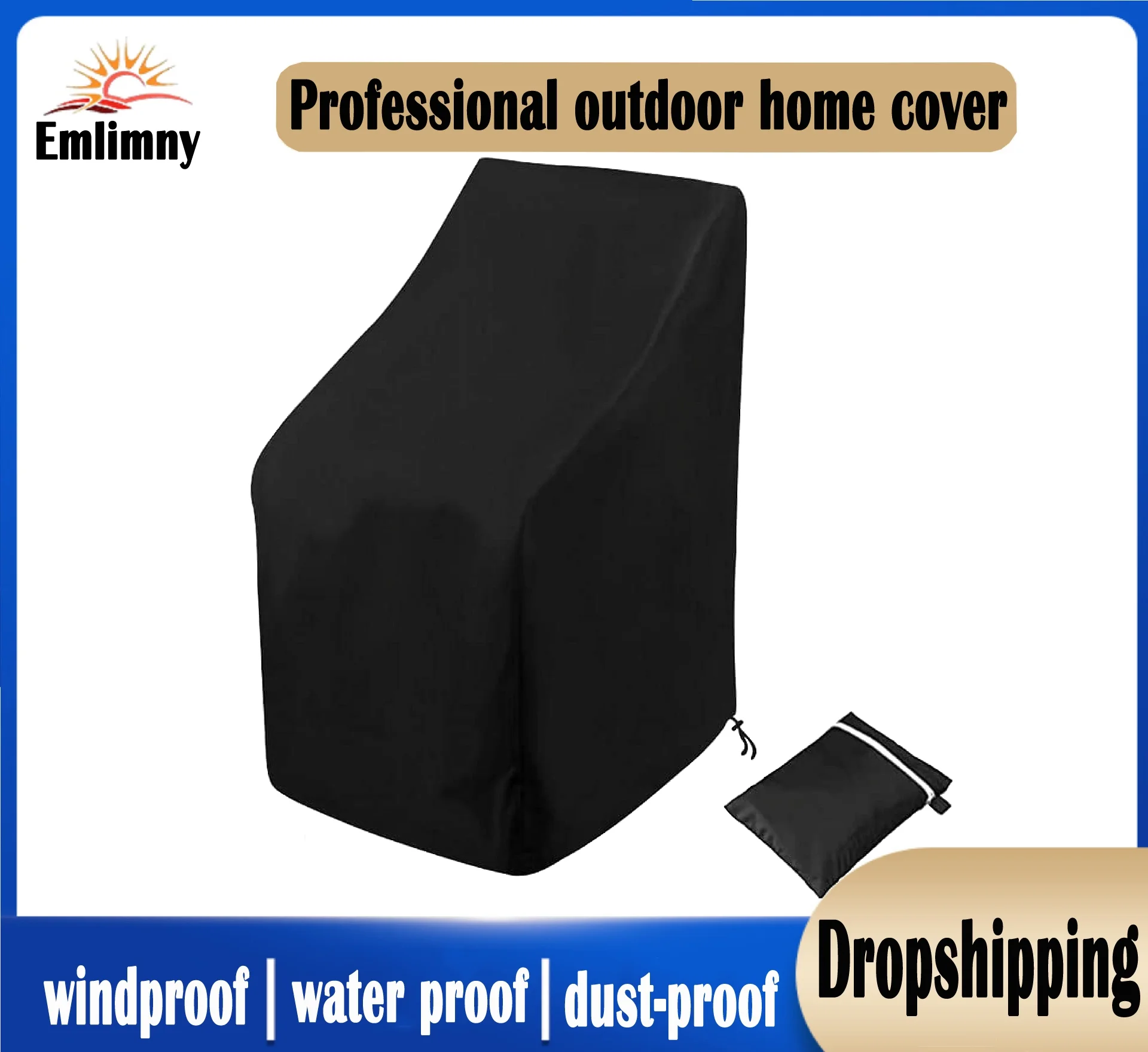 Emlimny Stacking Outdoor Chair Cover Waterproof, Outdoor Patio Furniture Cover for Stacking Chairs 210D, For Outdoor Stacking Chairs, Weatherproof, Black, 25.59