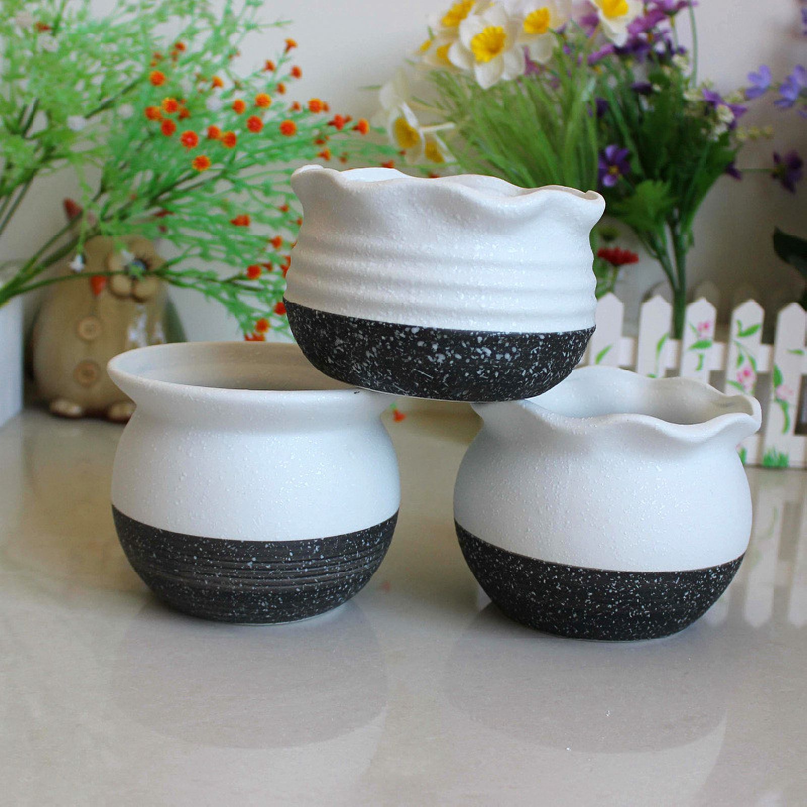 LivNxt Ceramic Snowflake Glaze Succulent Planter - Ideal for Home and Garden