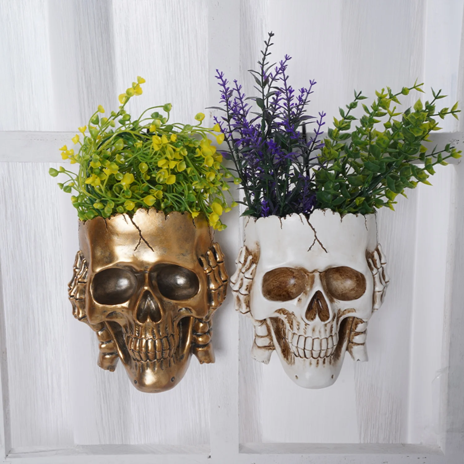 Gothic Skull Flower Pots - Creepy Skeleton Planter for Succulent Plants  Desk Organizer for Office  Halloween Tabletop Ornament and Plant Container