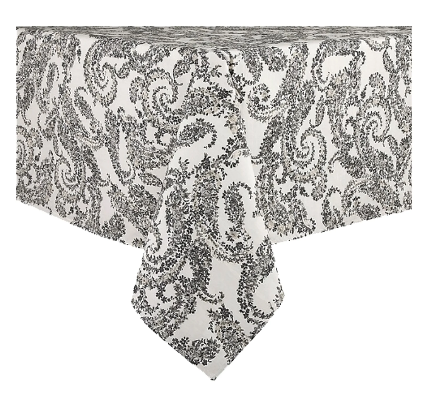 Paisley  Tablecloth 52 x 70 Rectangle Laminated Grey Off-White Fabric Bee Willow