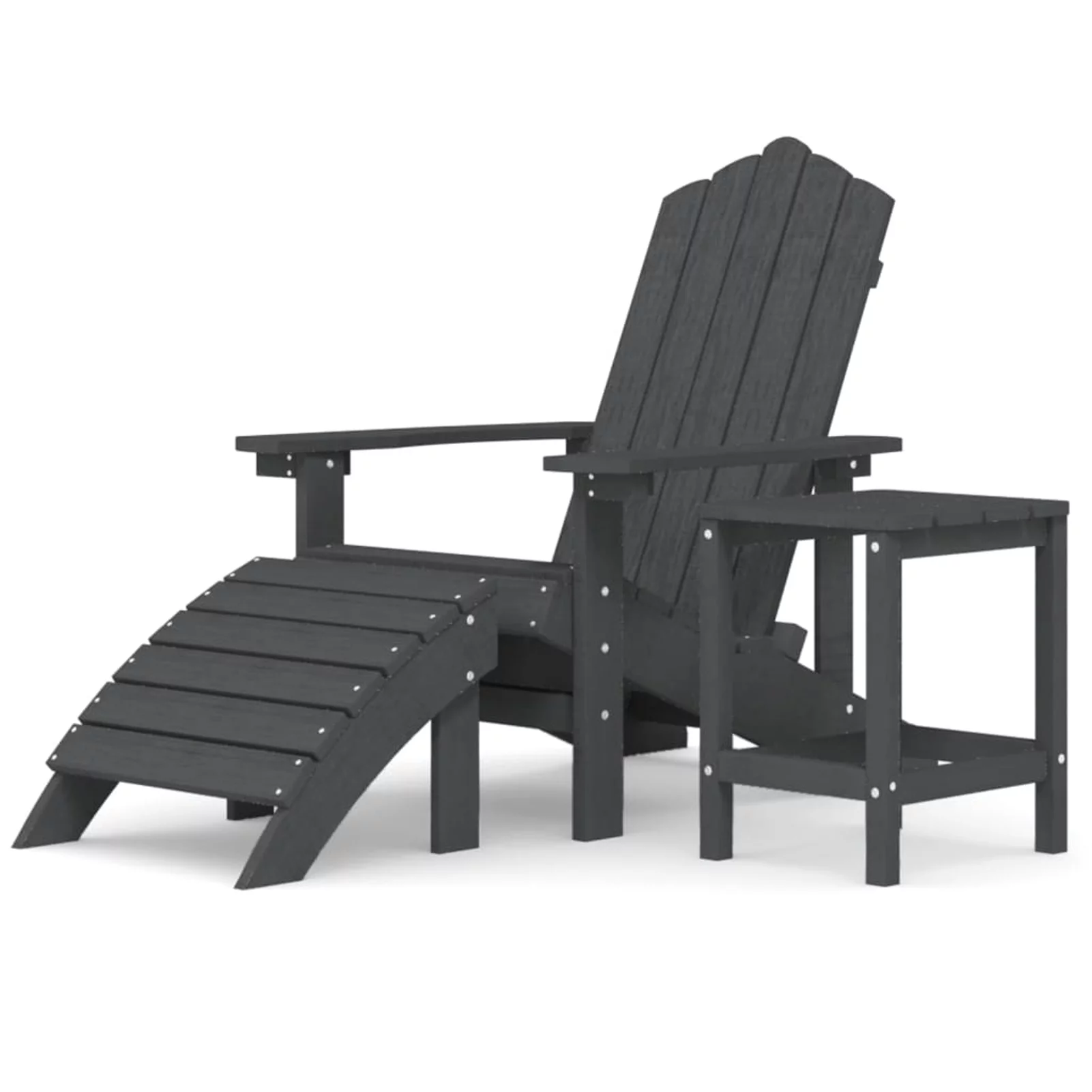 OWSOO Patio Adirondack Chair with Footstool & Table HDPE Anthracite