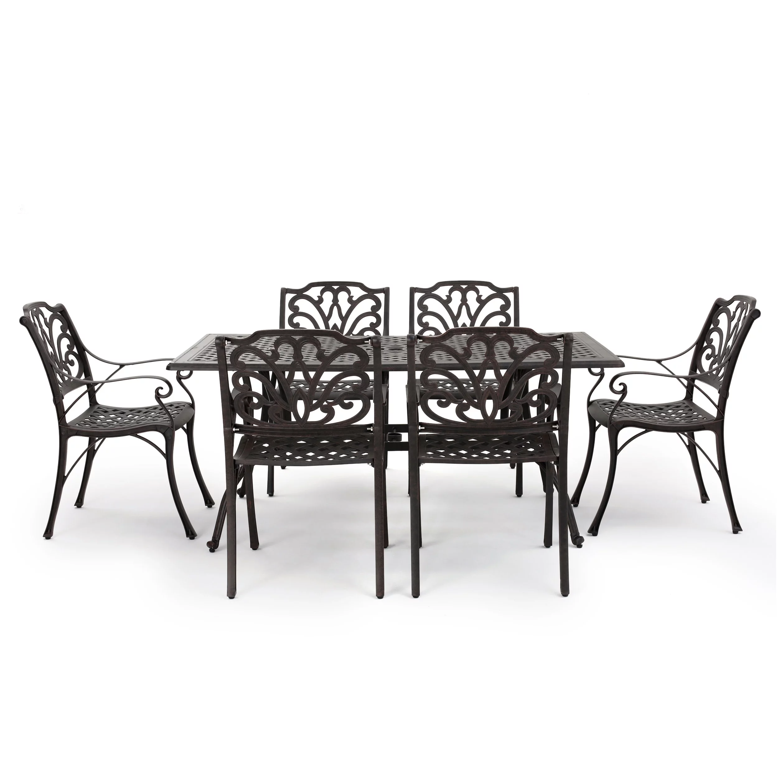 GDF Studio Fonzo Outdoor Cast Aluminum 7 Piece Rectangular Dining Set, Bronze