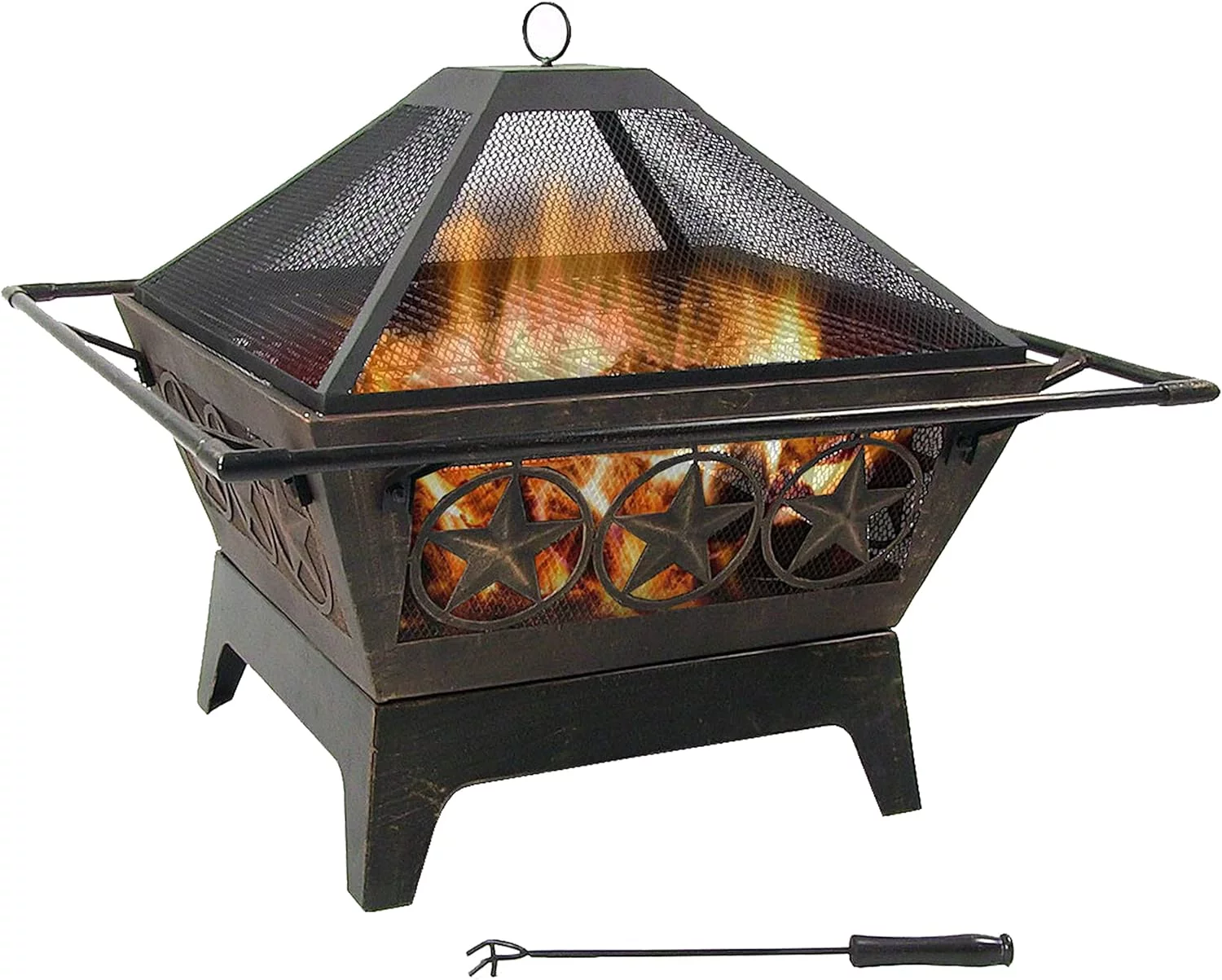 Northern Galaxy 32-Inch Heavy-Duty Square Fire Pit with Cooking Grill Grate, Spark Screen, and Fireplace Poker