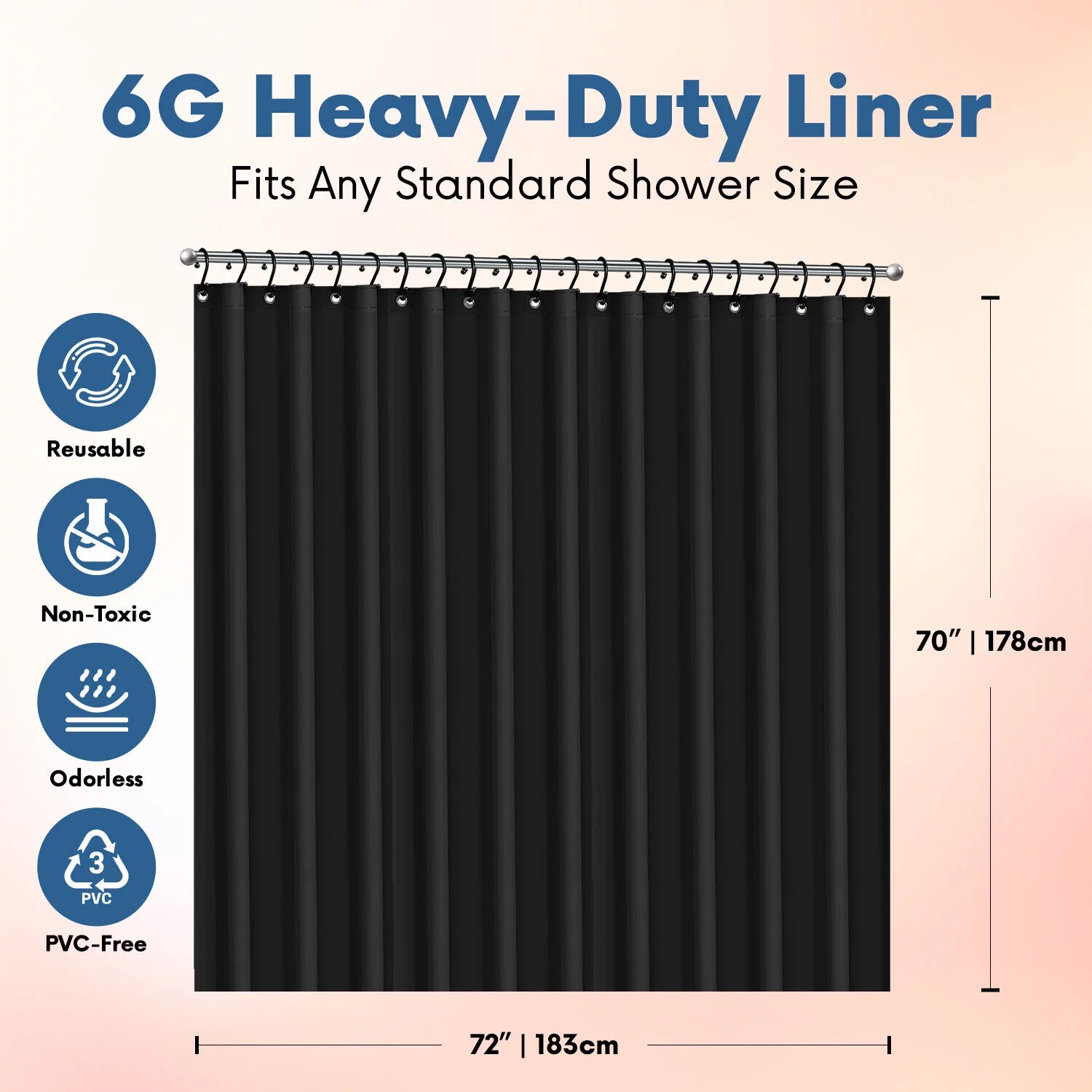 HEAVY DUTY MILDEW FREE VINYL WATERPROOF SHOWER CURTAIN LINER WITH MAGNETS