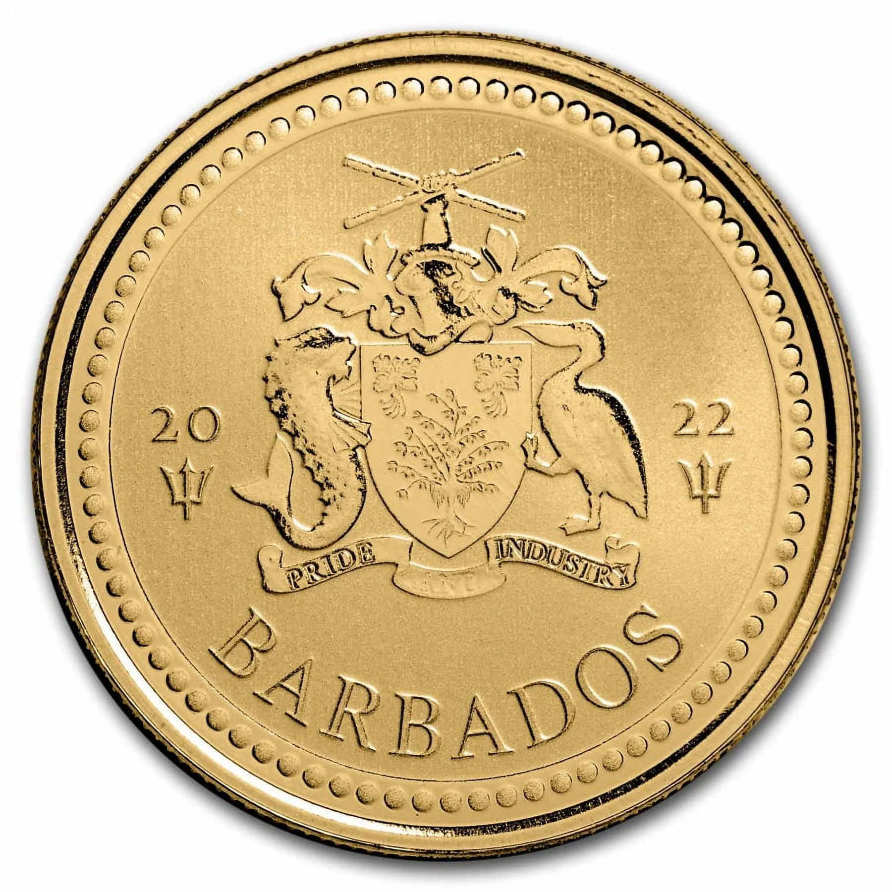 2022 Barbados 1 oz Gold Trident BU