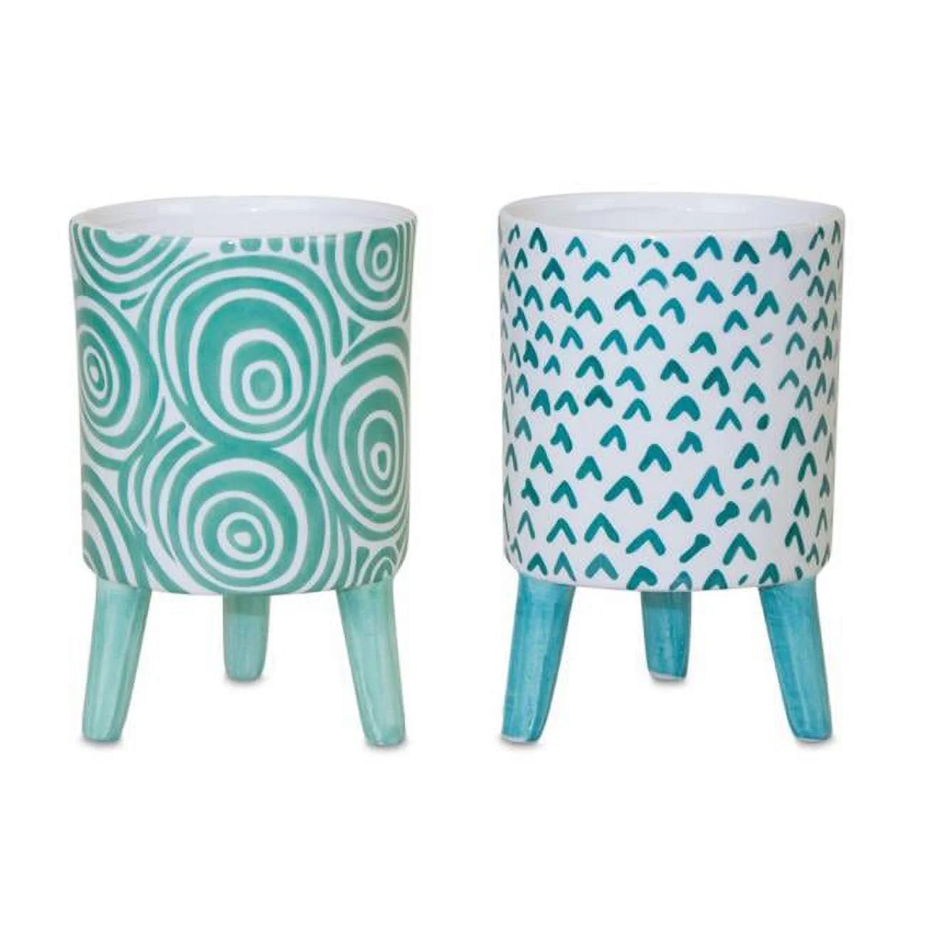 3.75 x 6 in. Dolomite Pot with Legs - Teal, White & Blue - Set of 6