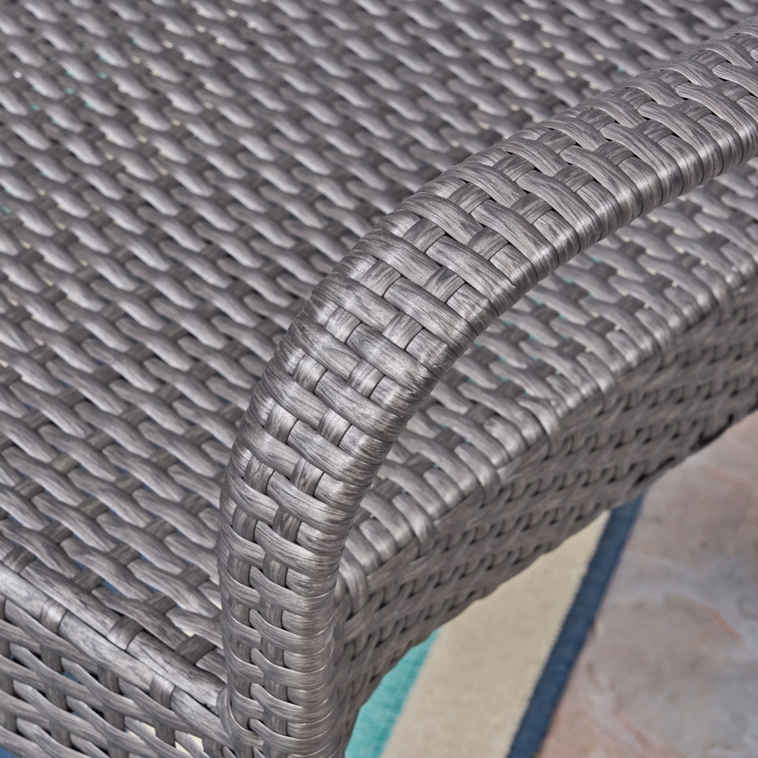 Tara Outdoor 6 Piece Dining Set with Wicker Chairs and Bench, Sandlblast Grey, Black, Gray