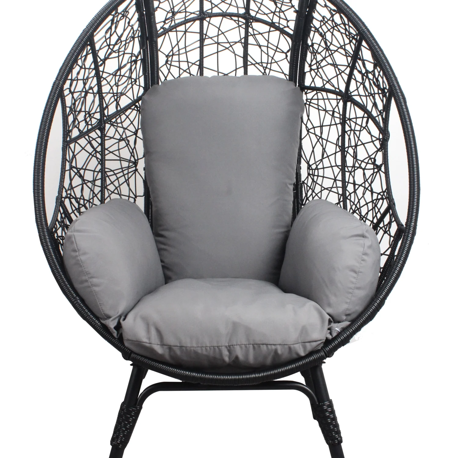 Elegant Black PE Wicker Patio Egg Chair Set with Grey Cushion and Matching Side Table - Model 3