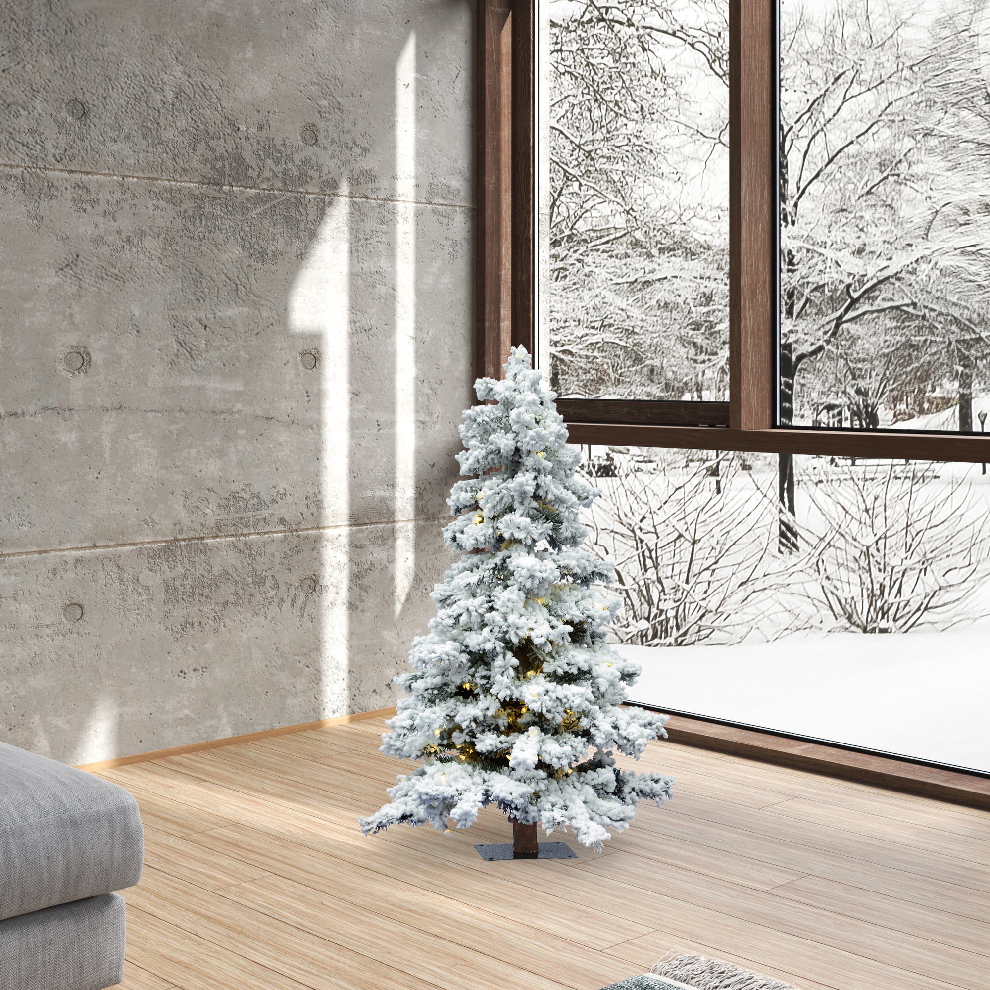 Vickerman 4' Flocked Spruce Artificial Christmas Tree, Pure White Single Mold LED Lights