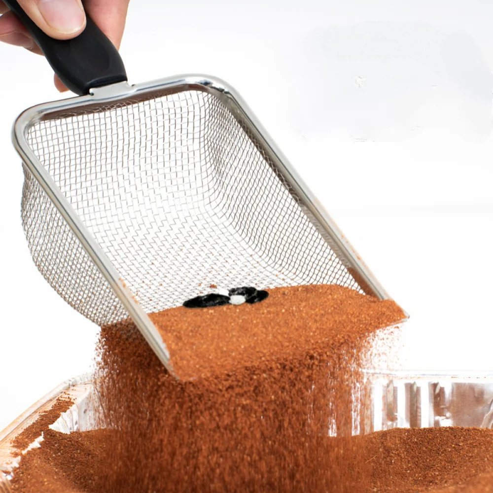 Stainless steel reptile sand bottom shovel shovel sieve fine mesh metal reptile garbage cleaning shovel（2mm hole）