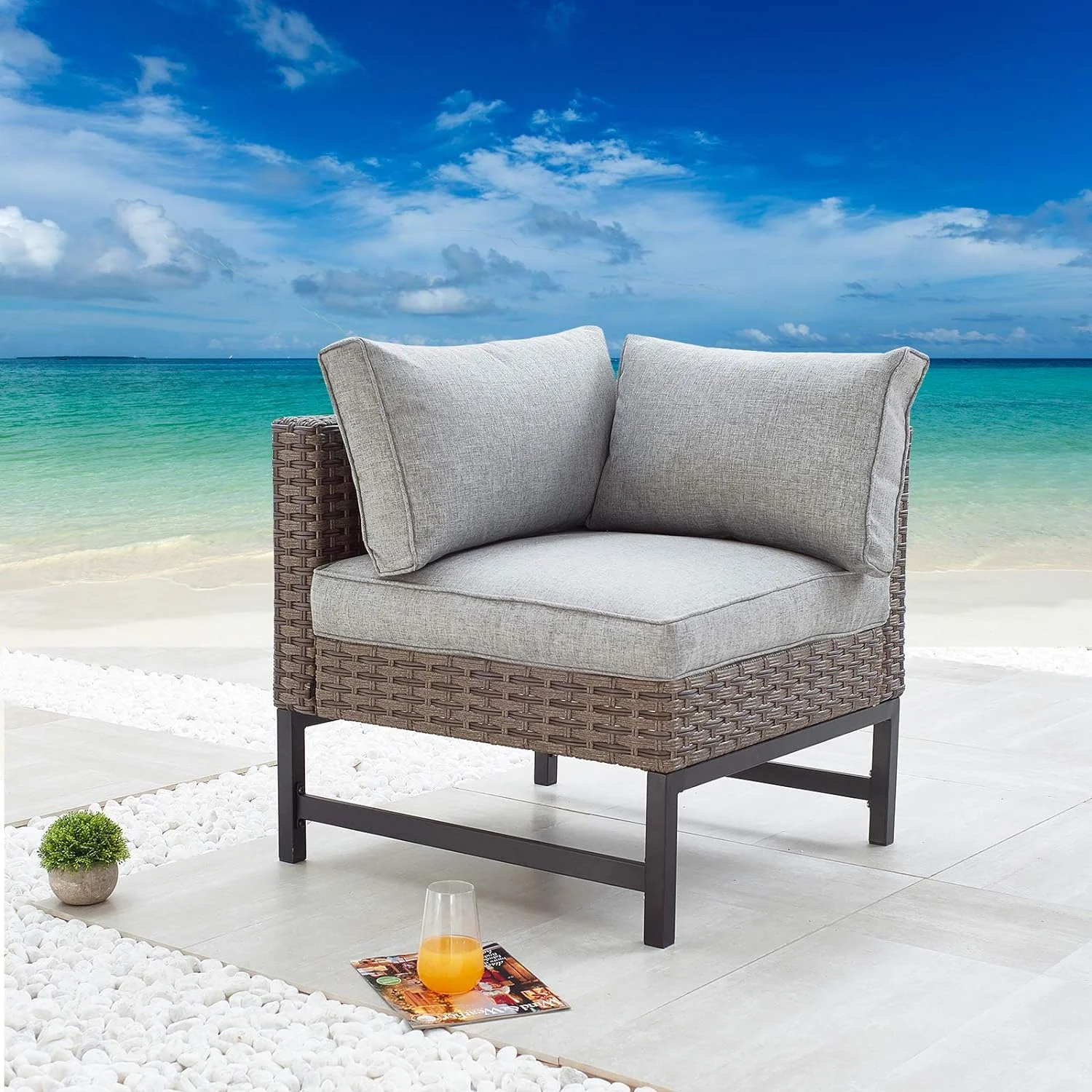 Outdoor Rattan Dining Chair with Wicker Armrests  3.1 Cushion -