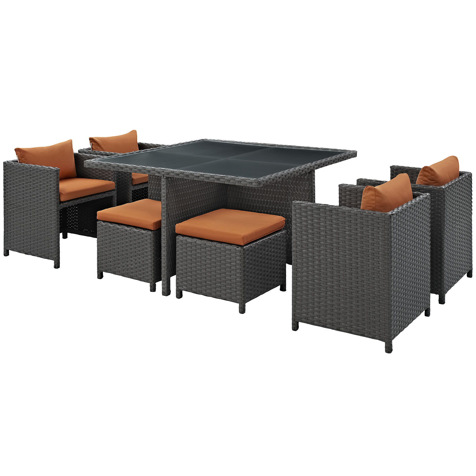 Side Dining Chair and Table Set, Orange, Rattan, Wicker, Outdoor Patio Balcony Cafe Bistro Garden Hospitality Restaurant, Modern Contemporary HB32791