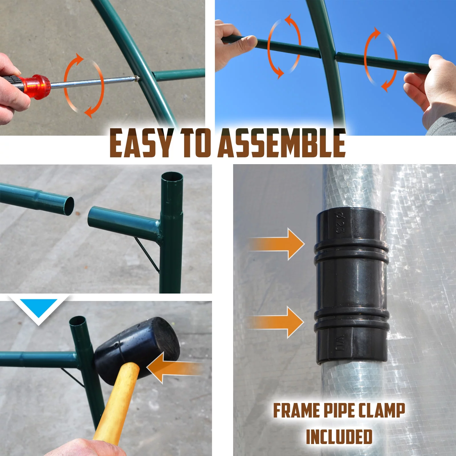 YardGrow Half Transparent Walk-in Plant Greenhouse Heavy Duty Garden Tunnel Tent with ABS Clamps