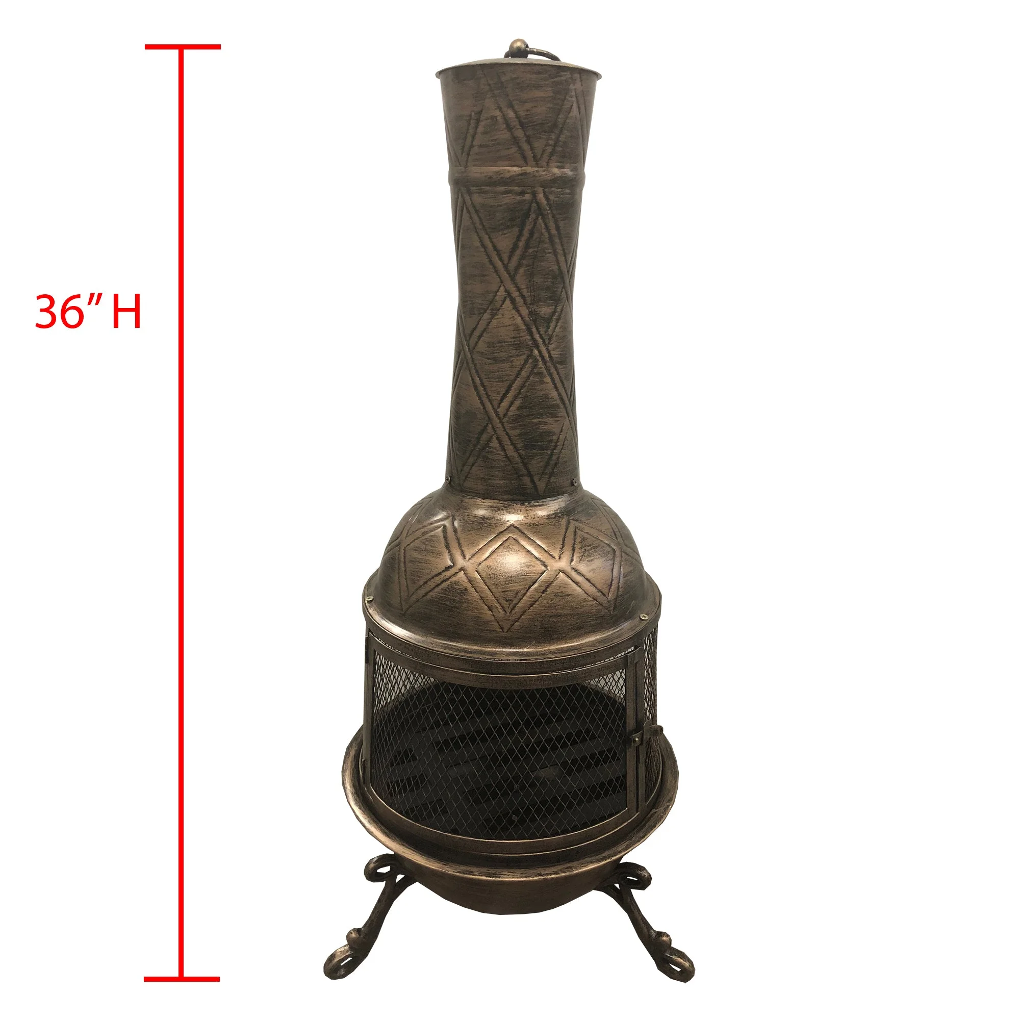 Solid Steel 36-in Tall Antique Bronze Chiminea Fire Pit
