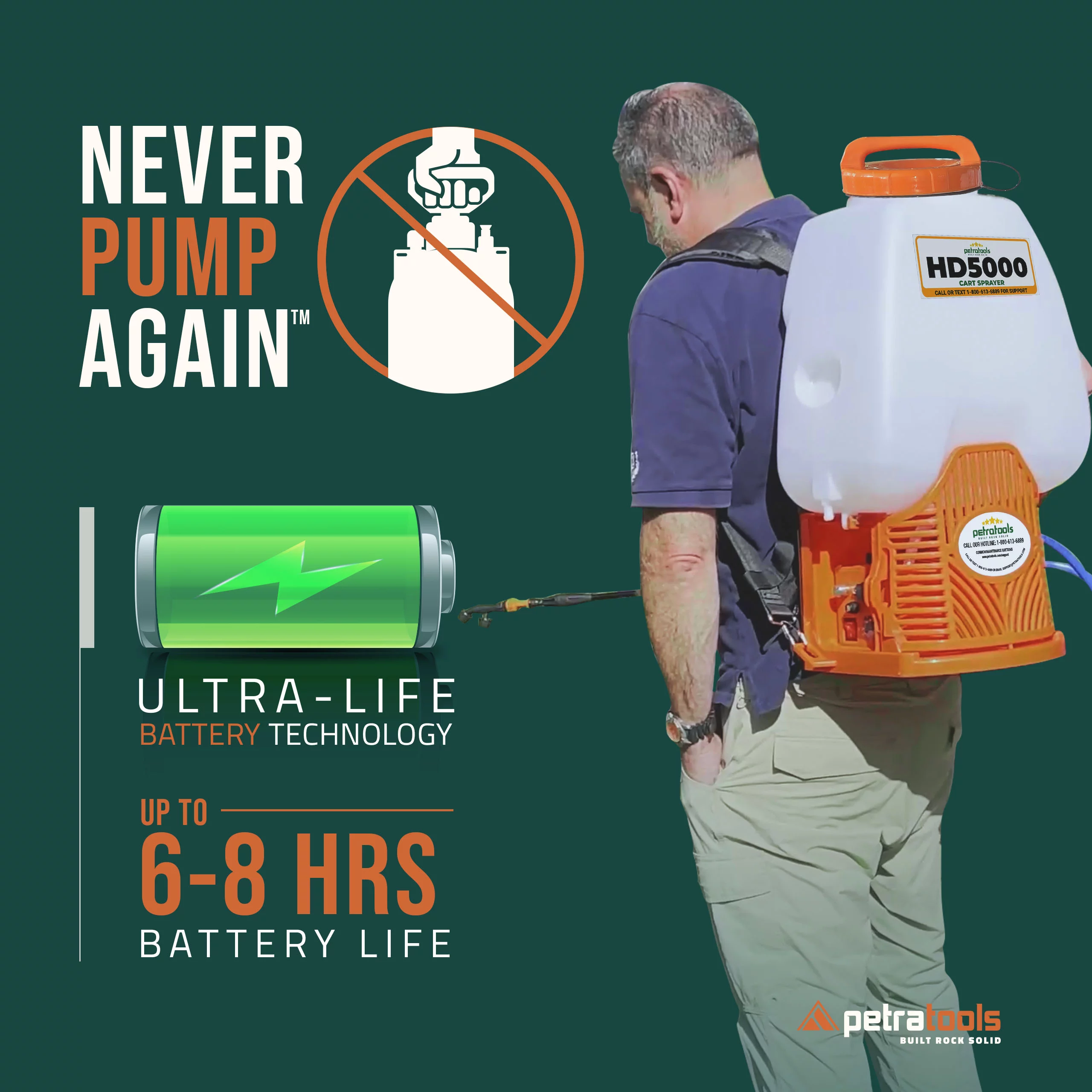 PetraTools 6.5-Gallon Battery Backpack Sprayer with Custom Fitted Cart - (HD5000 Cart)