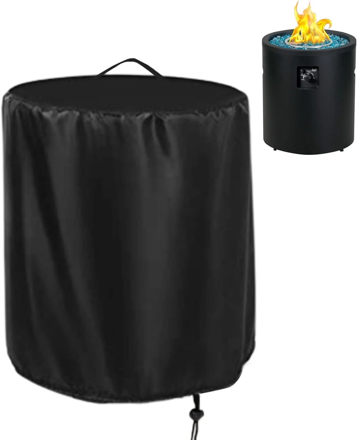 POMER Round Fire Pit Cover, 24 Inch Waterproof Outdoor Propane Fire Column Cover For 23 Inch Cylinder Firepit, Patio Fireplace Cover - 24