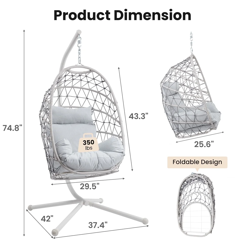 HOOPOOCOLOR comfortable hanging rope rattan egg white hammock patio swing chair outdoor indoor for adults backyard rocking