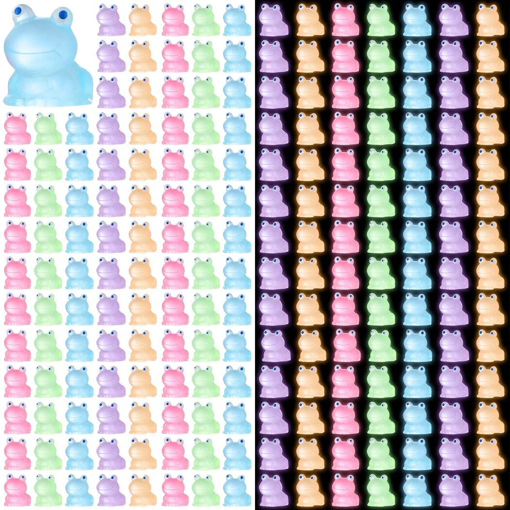 200 Pcs Luminous Mini Frogs Figurines Resin Frog Glow in The Dark Tiny Resin Frog Figures,Miniature Garden Ornaments Cute Figurines Frogs for Garden Landscape Aquarium Dollhouse