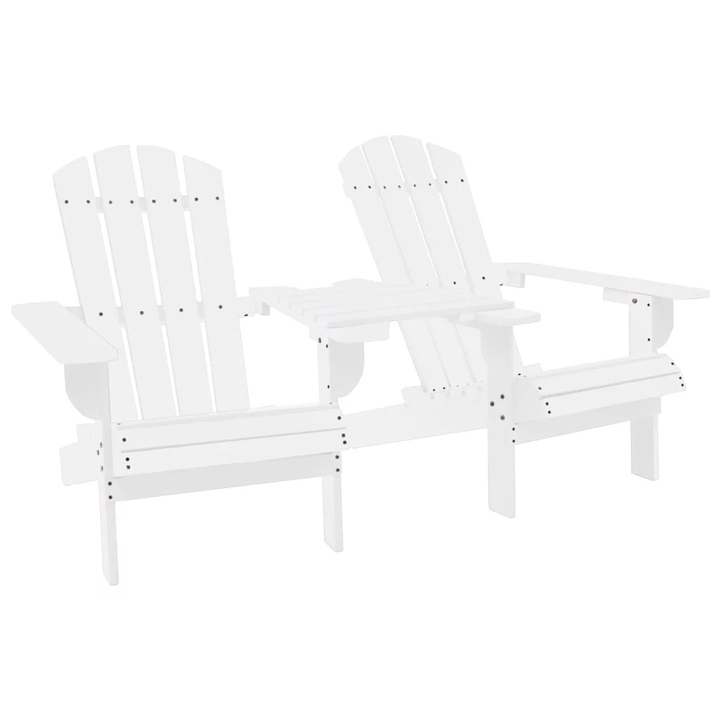 Walmeck Patio Adirondack Chairs with Tea Table Solid Wood Fir White