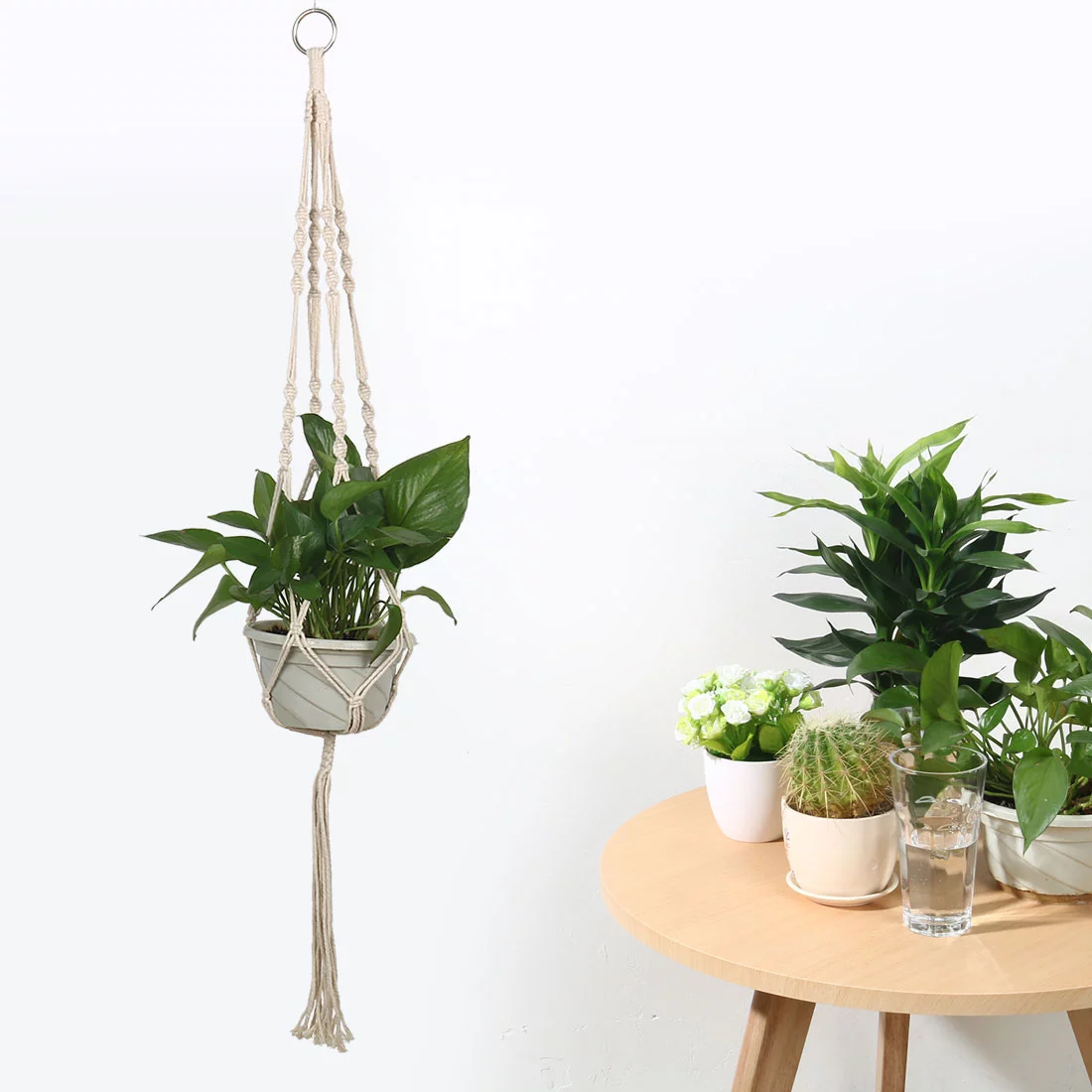Macrame Knotted Flower Pot Plant Hanger Handmade Braided Rope 39.4 Inch Length