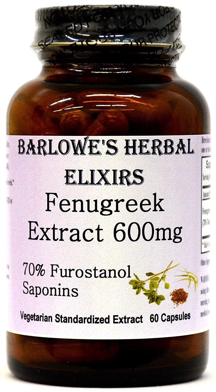 Fenugreek Extract - 70% Furostanol Saponins - 60 600mg VegiCaps - Stearate Free, Bottled in Glass! FREE SHIPPING on orders over $49!