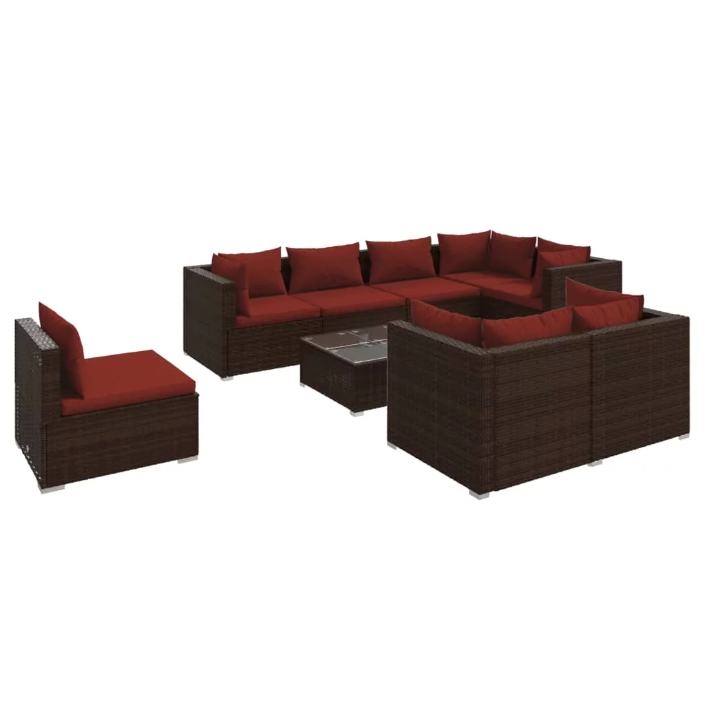 Anself 9 Piece Patio Set with Cushions Poly Rattan Brown