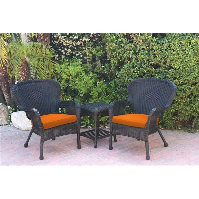 W00214-2-CES016 Windsor Black Wicker Chair & End Table Set with Orange Cushion