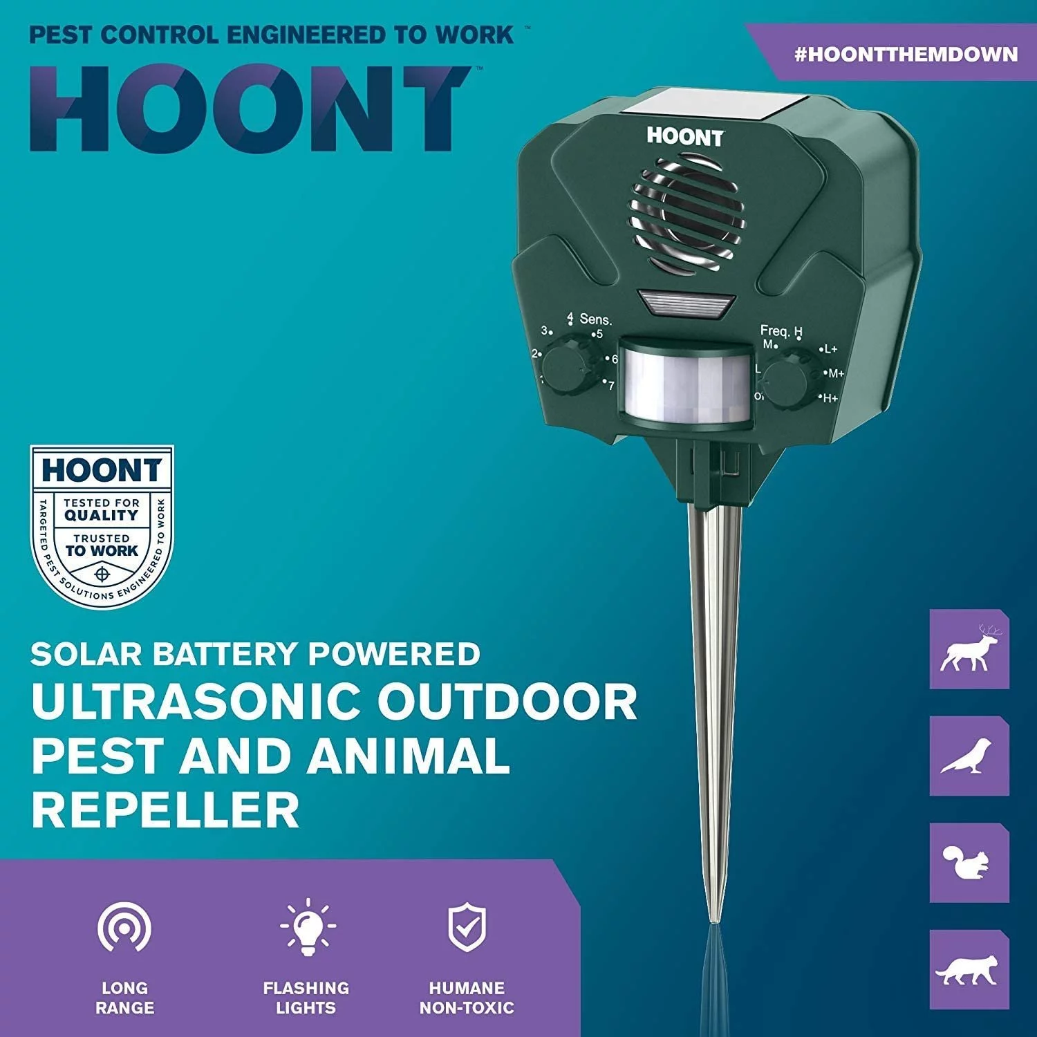 Hoont Advanced Motion Activated Solar Powered Ultrasonic with Flashing Strobe O, Green