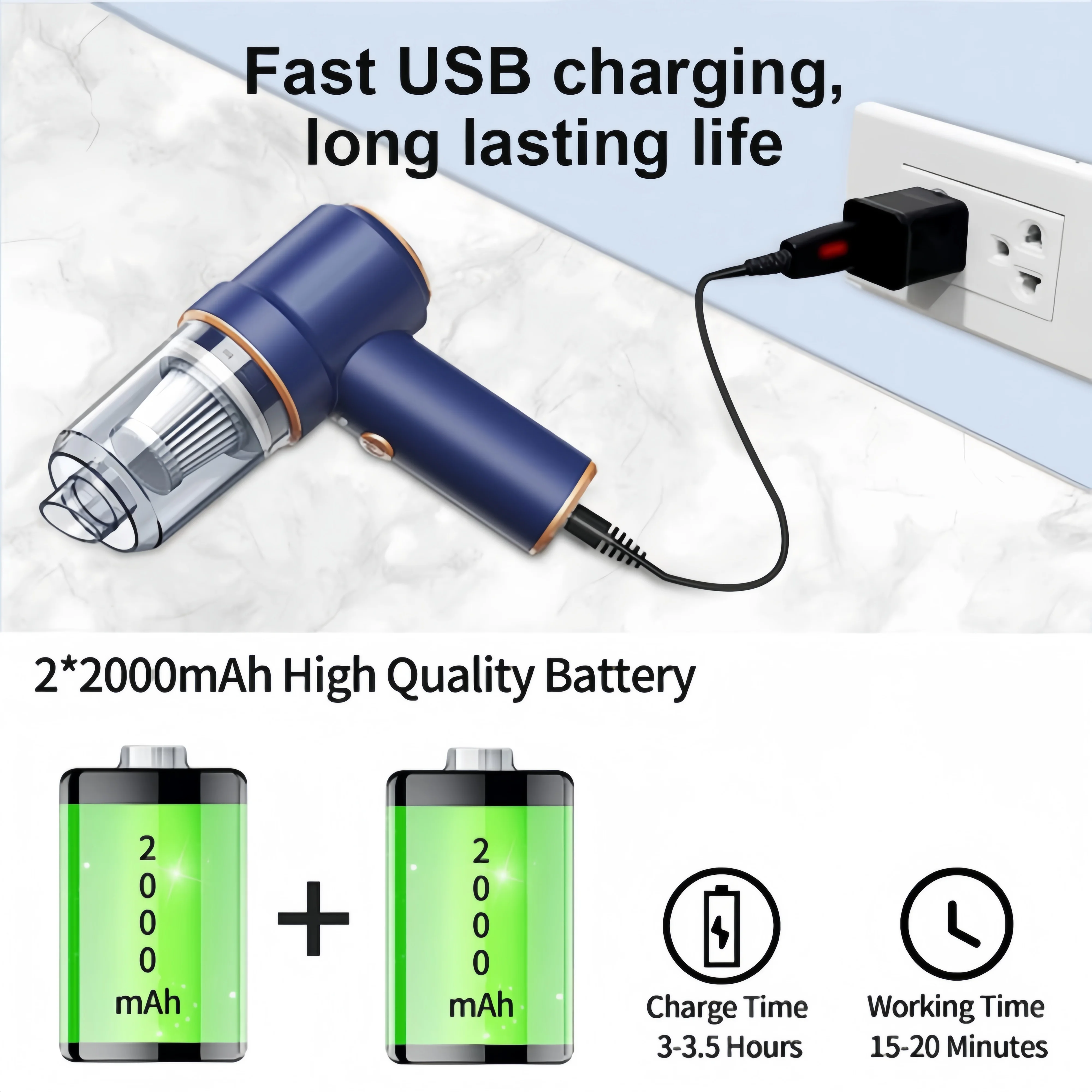 DUBEN 120W 3 in 1 Upgrade Car Vacuum Cleaner Air Blower Wireless Handheld Rechargeable