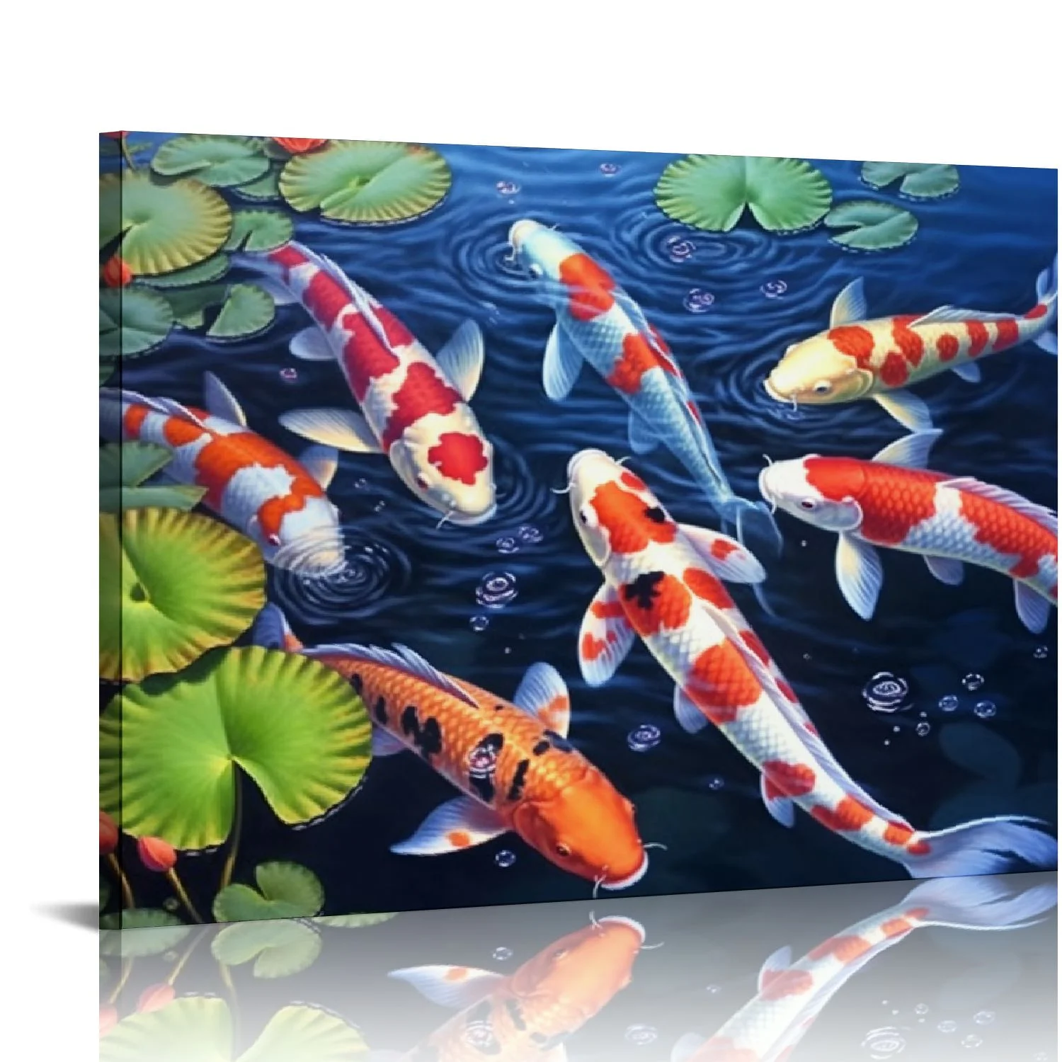 Nawypu  Nine Koi Fish Feng Shui Carp Lotus Pond Pictures Abstract Canvas Painting Wall Art for Living Room Modern Home Decor Ready to Hang