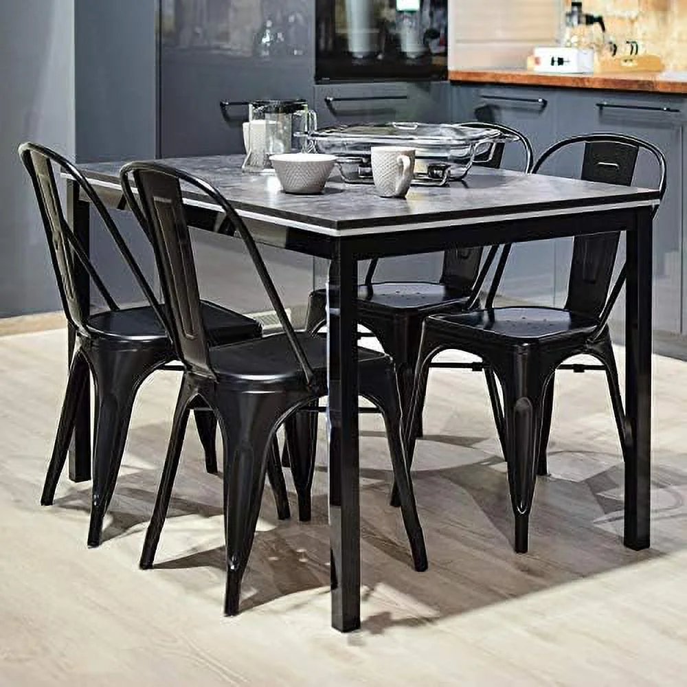 HVSDIMO Iron Metal Dining Chairs Stackable Side Chairs  Chairs with Back Indoor/Outdoor Classic/Chic/Industrial/Vintage Bistro Trattoria Kitchen Restaurant Matte Black  Set of 4