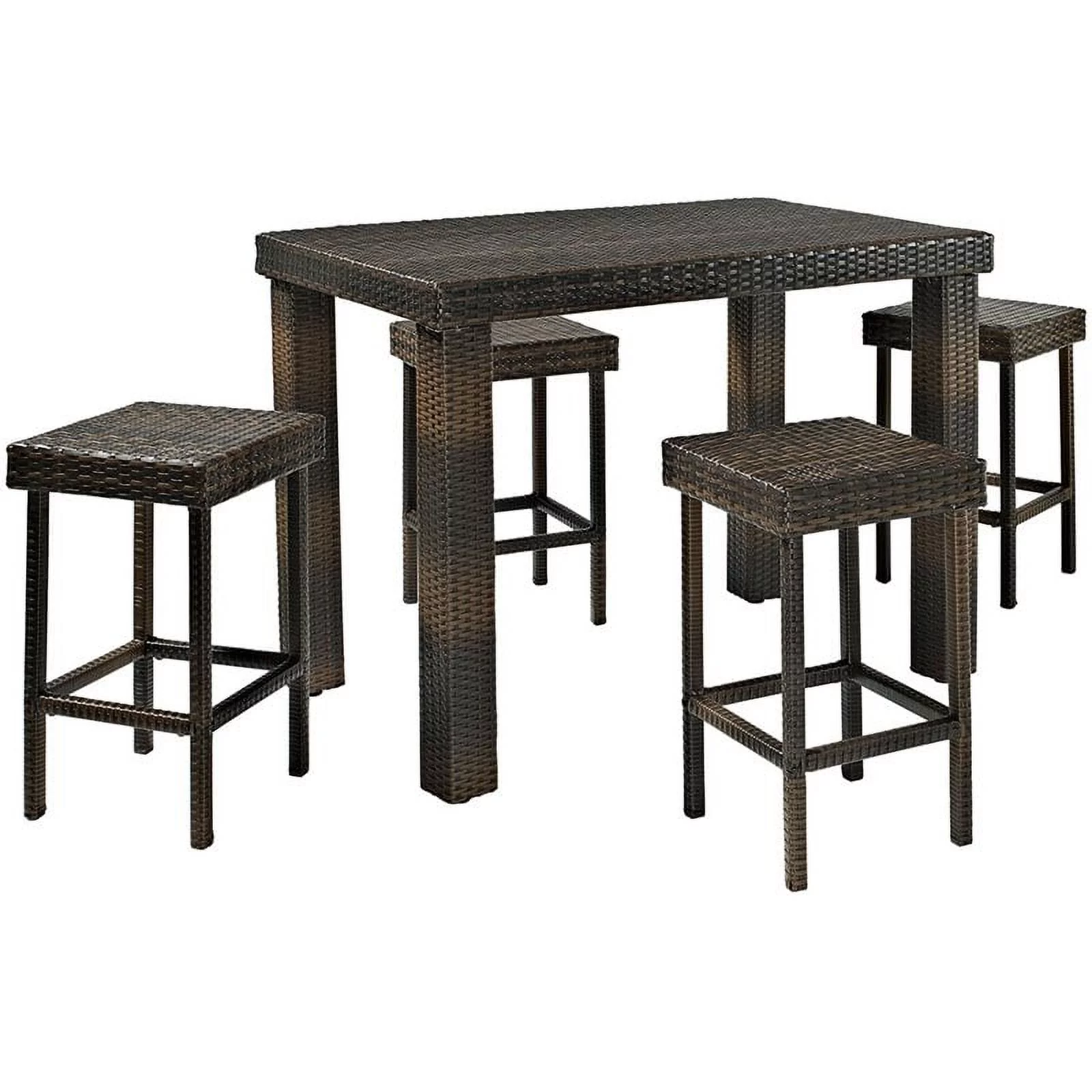 Pemberly Row 5 Piece Wicker Patio Counter Height Dining Set in Brown