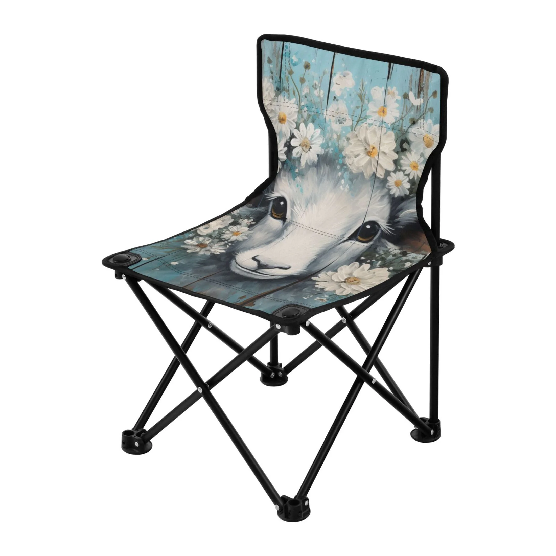 Sheep with Floral Portable Camping Chair Outdoor Folding Beach Chair Fishing Chair Lawn Chair with Carry Bag Support to 220LBS