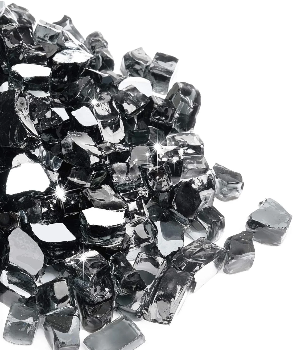 Outdoor 20 lbs Fire Glass for Propane Fire Pit, 1/2-Inch Reflective Fireplace Glass Rocks, High-Quality Fire Pit Glass Rocks for Fire Pit Table, Black