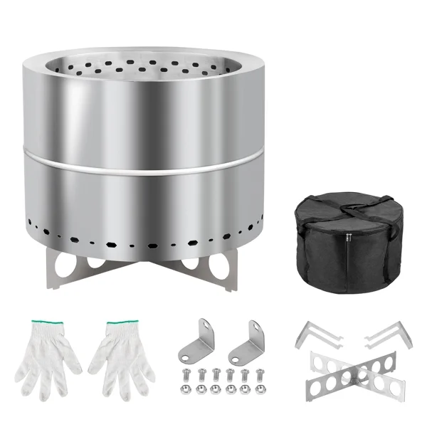 Al Fresco 19.3 inch Stainless Steel Smokeless Fire Pit, Outdoor Smokeless Firepit, Wood Burning Fire Pits for Camping, Bonfire